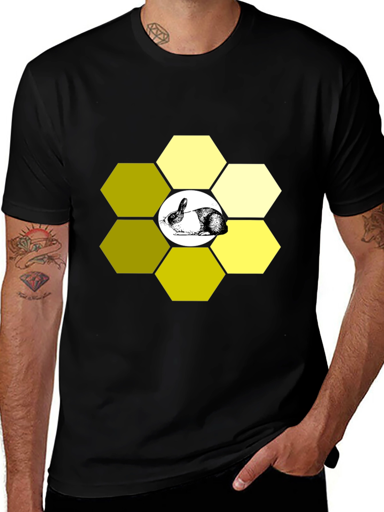Variant 10 of Rabbit Hexagon Black T-Shirt