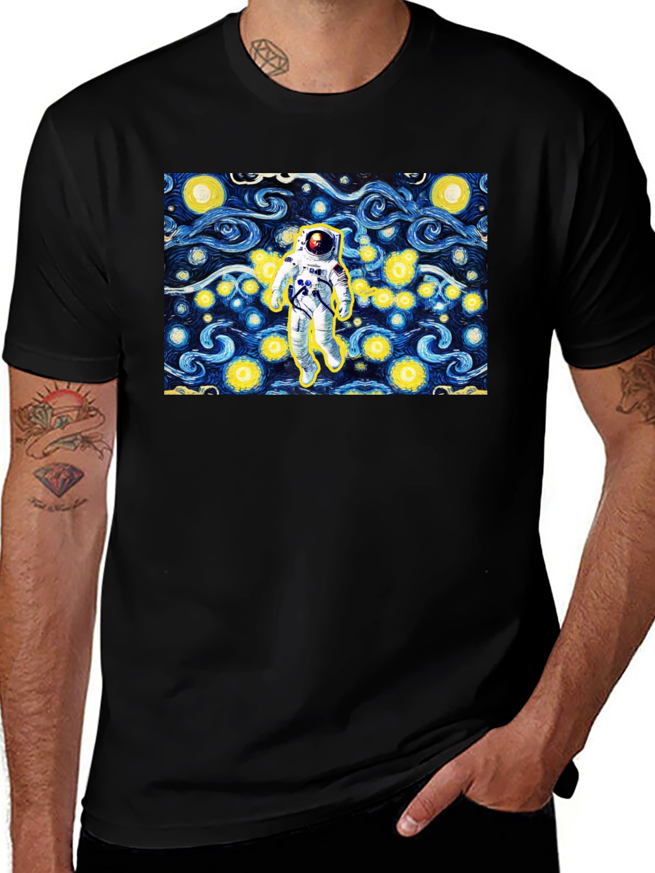 Variant 28 of Starry Night Astronaut Black Graphic Tee