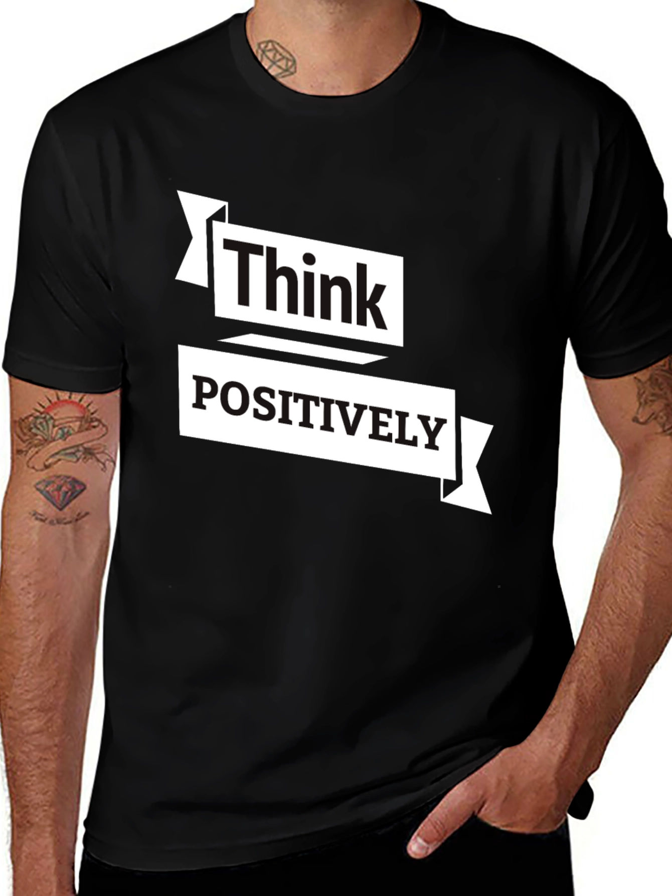 Variant 24 of Think Positively Black Graphic T-Shirt