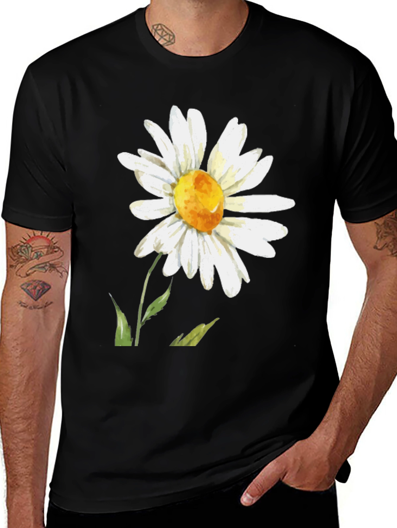 Variant 8 of Daisy Flower Graphic T-Shirt - Black