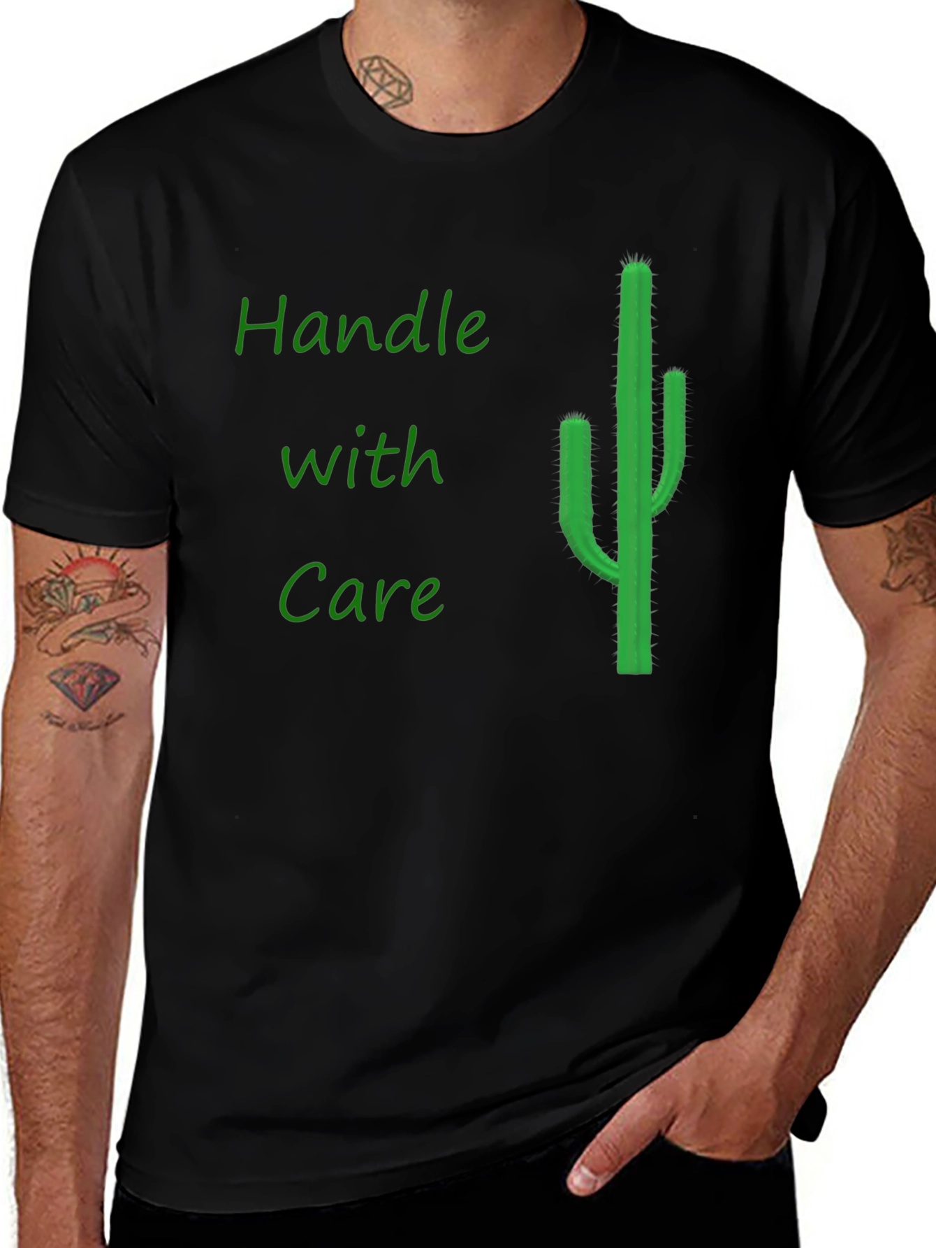 Variant 26 of Handle with Care Cactus Graphic Tee - Black