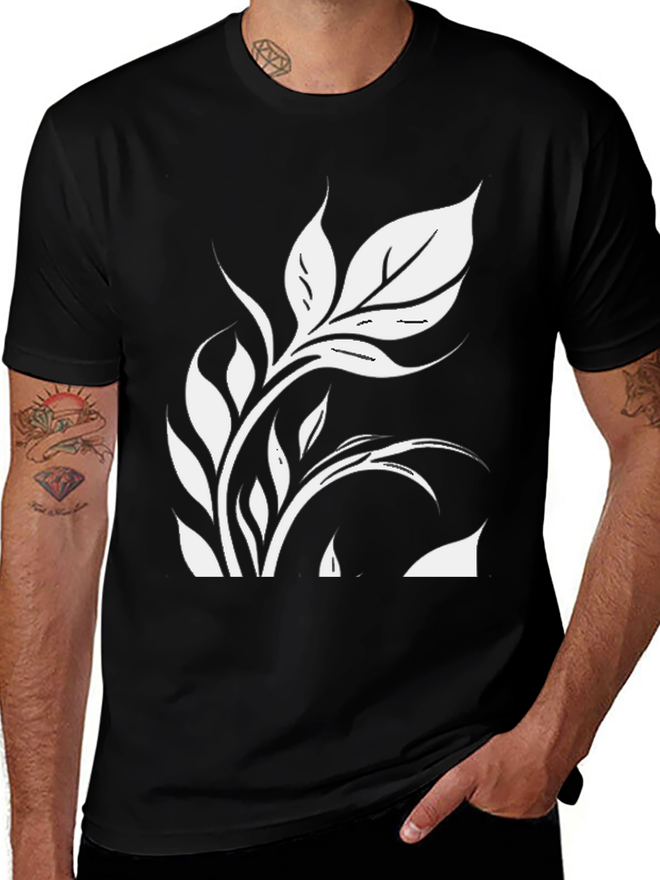Variant 23 of Black Tee with White Floral Design