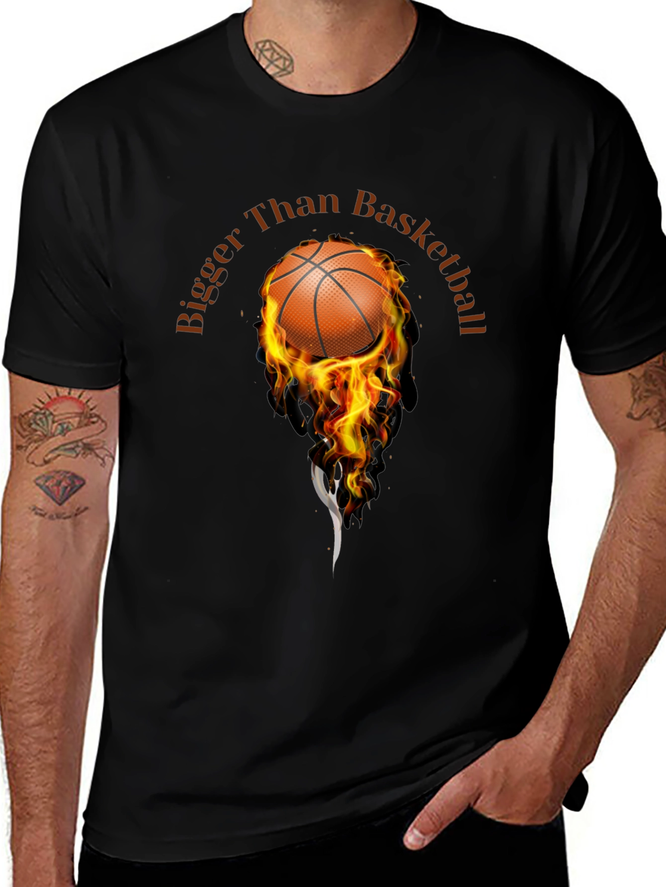 Variant 20 of Flaming Basketball Graphic T-Shirt - Black