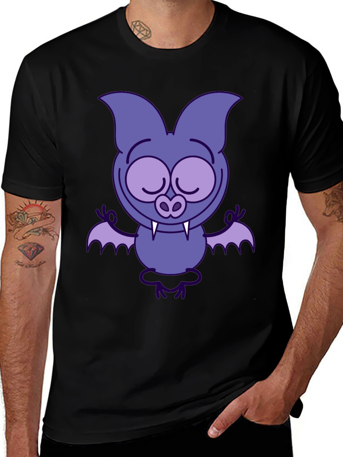 Variant 11 of Meditating Bat Graphic Tee - Cool Cartoon Design!