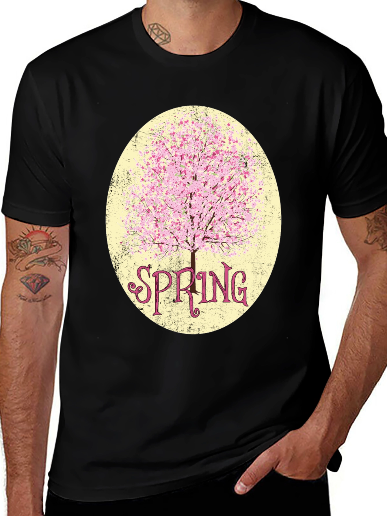 Variant 14 of Spring Blossom Graphic Tee - Stylish Men's Black T-Shirt