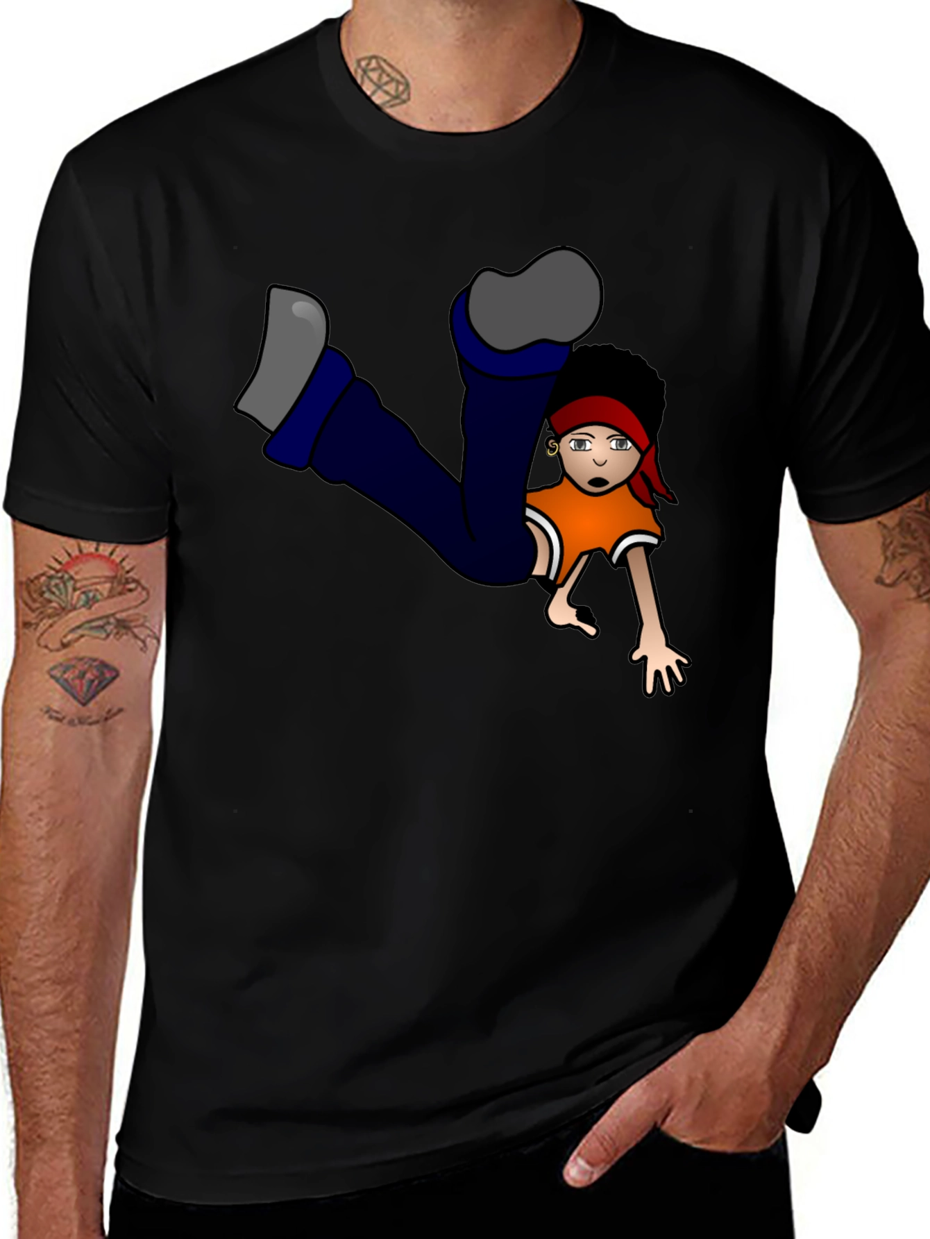 Black Funky Cartoon Character Graphic Black T-Shirt main image
