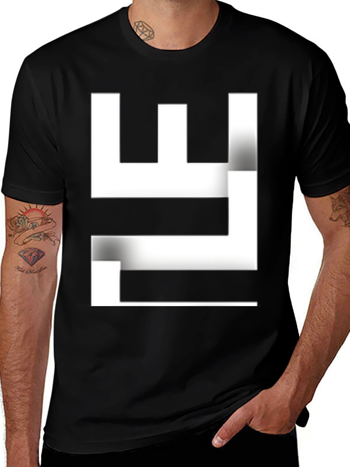 Abstract White Design Black T-Shirt