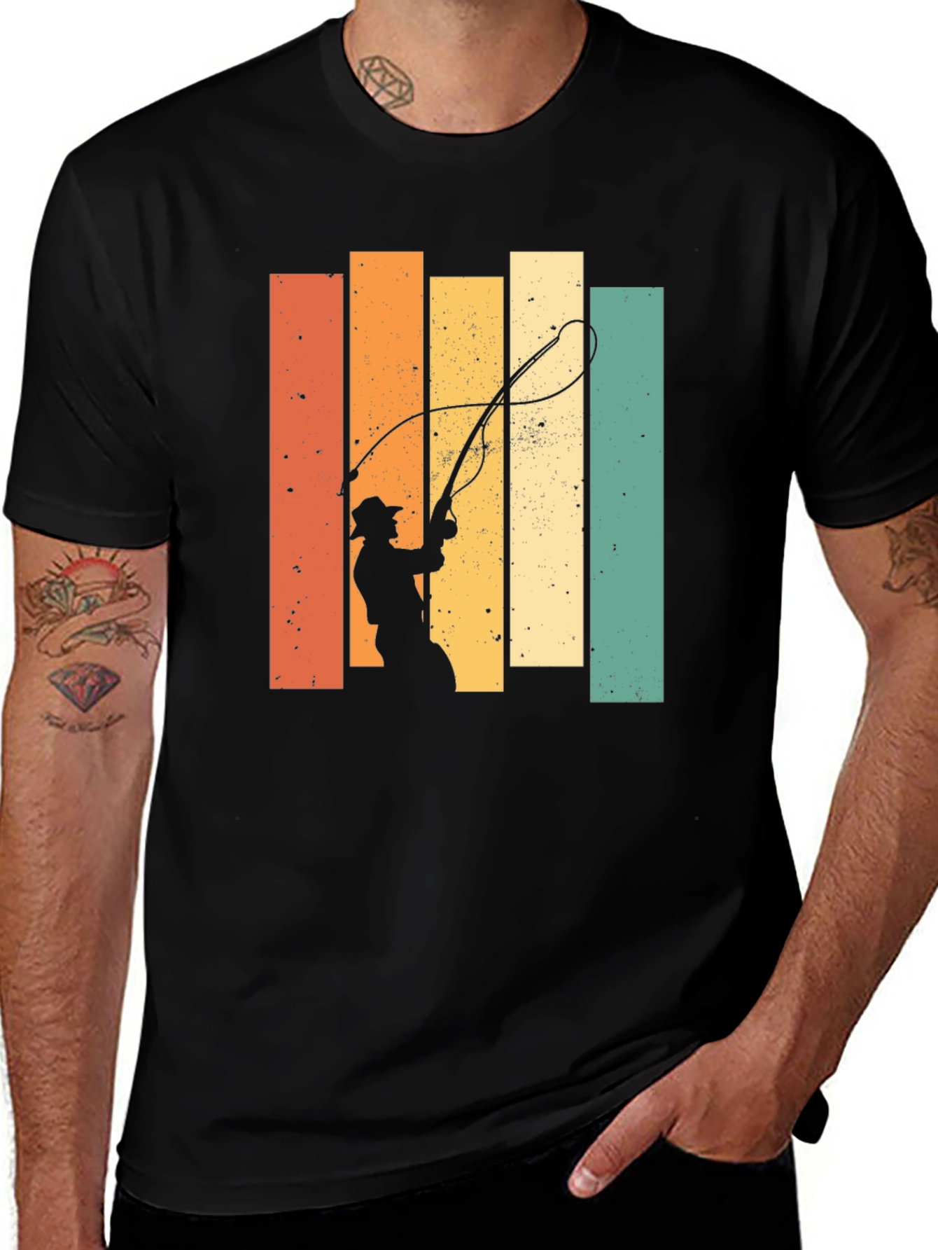 Retro Fishing T-Shirt - Angler Silhouette Design