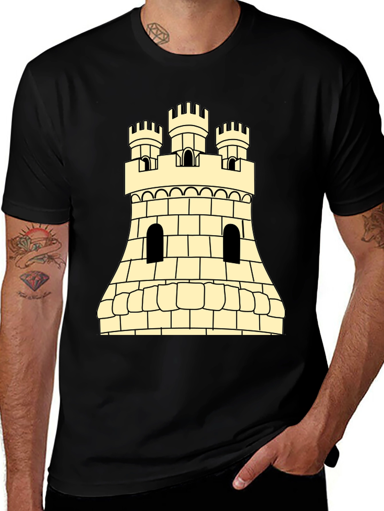 Variant 13 of Castle Tower Graphic Tee - Classic Medieval Design