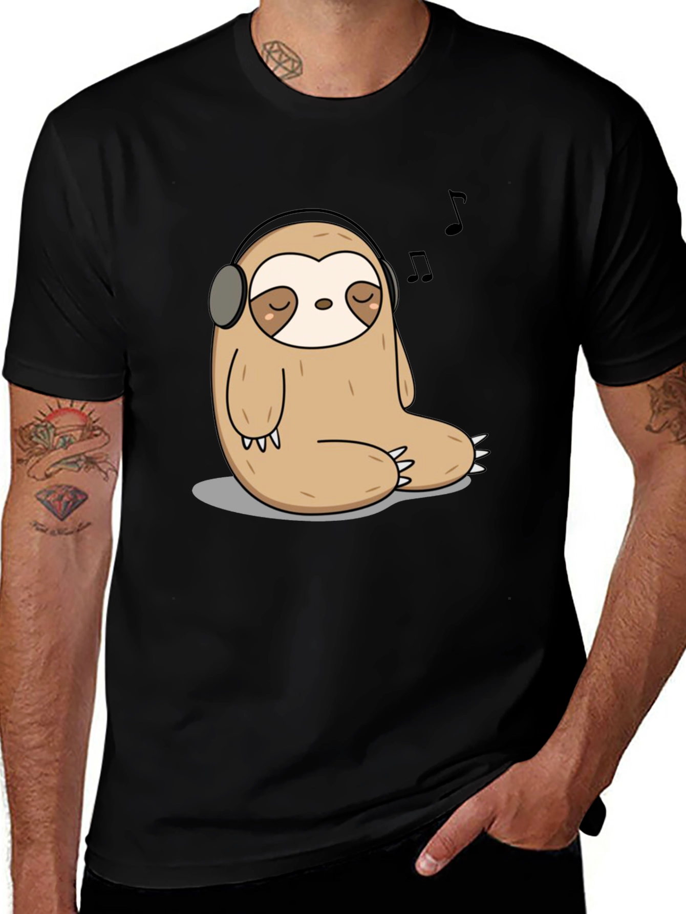 Variant 18 of Relaxed Sloth in Headphones Graphic T-Shirt