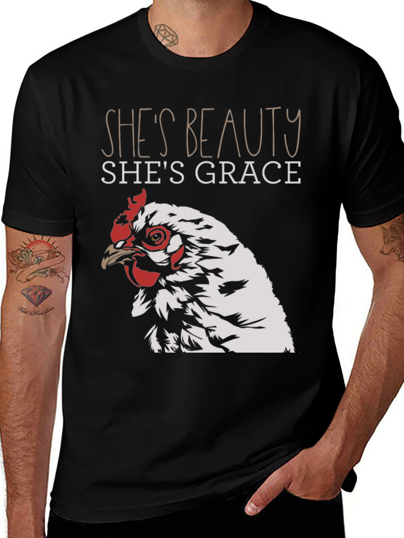 Variant 30 of Funny Chicken Lover T-Shirt - She's Beauty, She's Grace