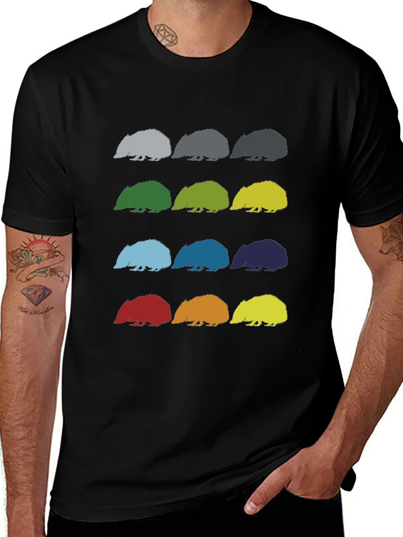Variant 10 of Retro Hedgehog T-Shirt - Colorful Animal Print Tee