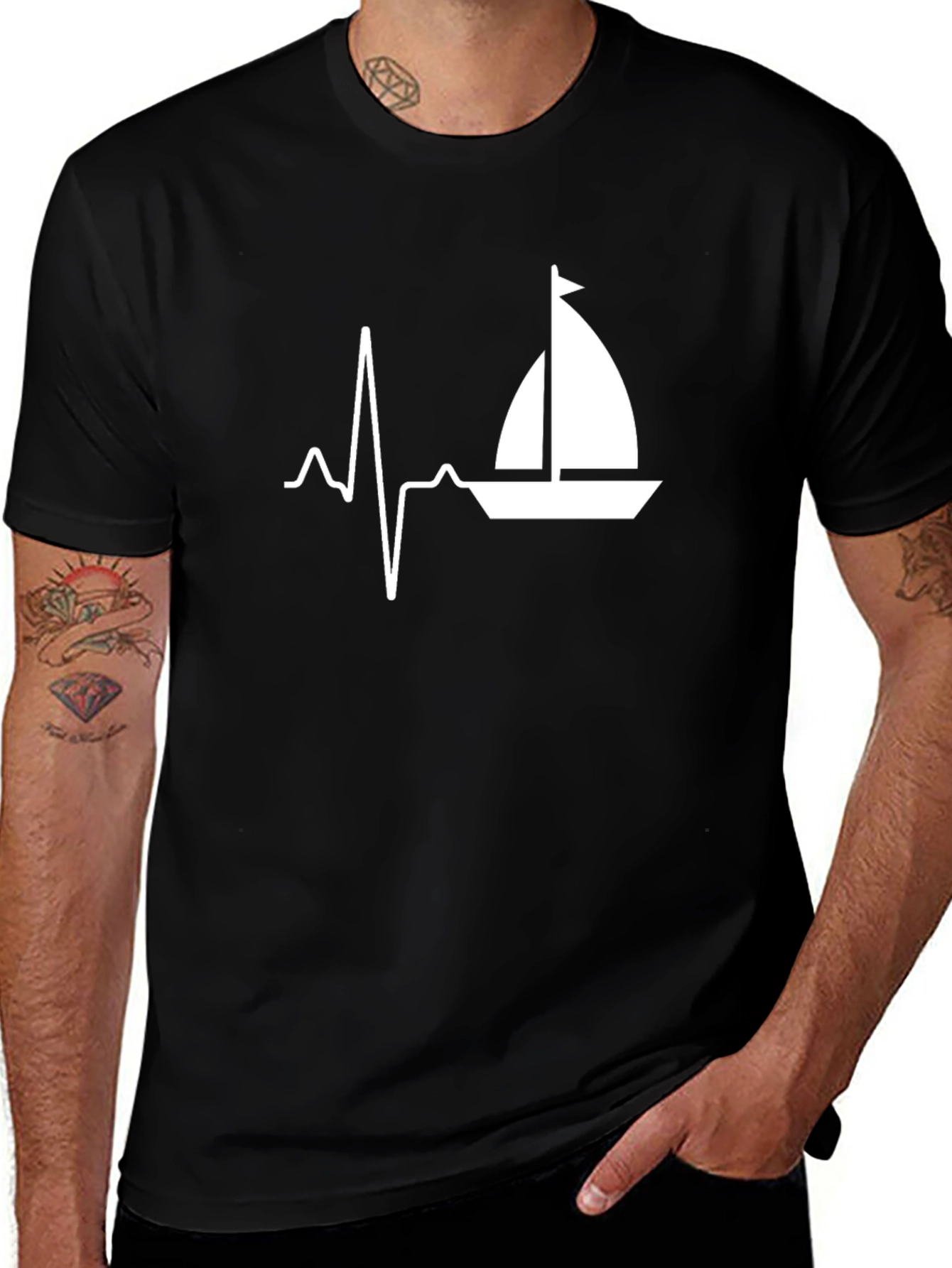Variant 11 of Sailboat Heartbeat Graphic Tee - Black