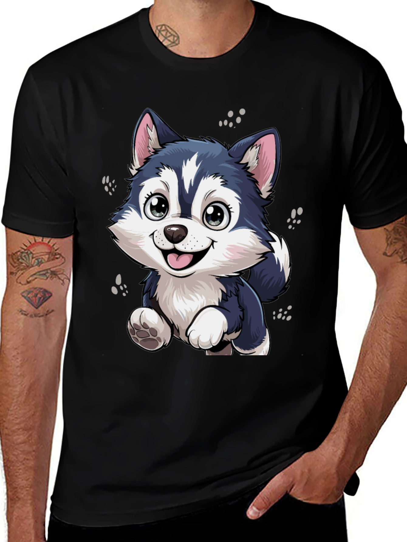 Variant 3 of Cute Husky Puppy Graphic Black T-Shirt