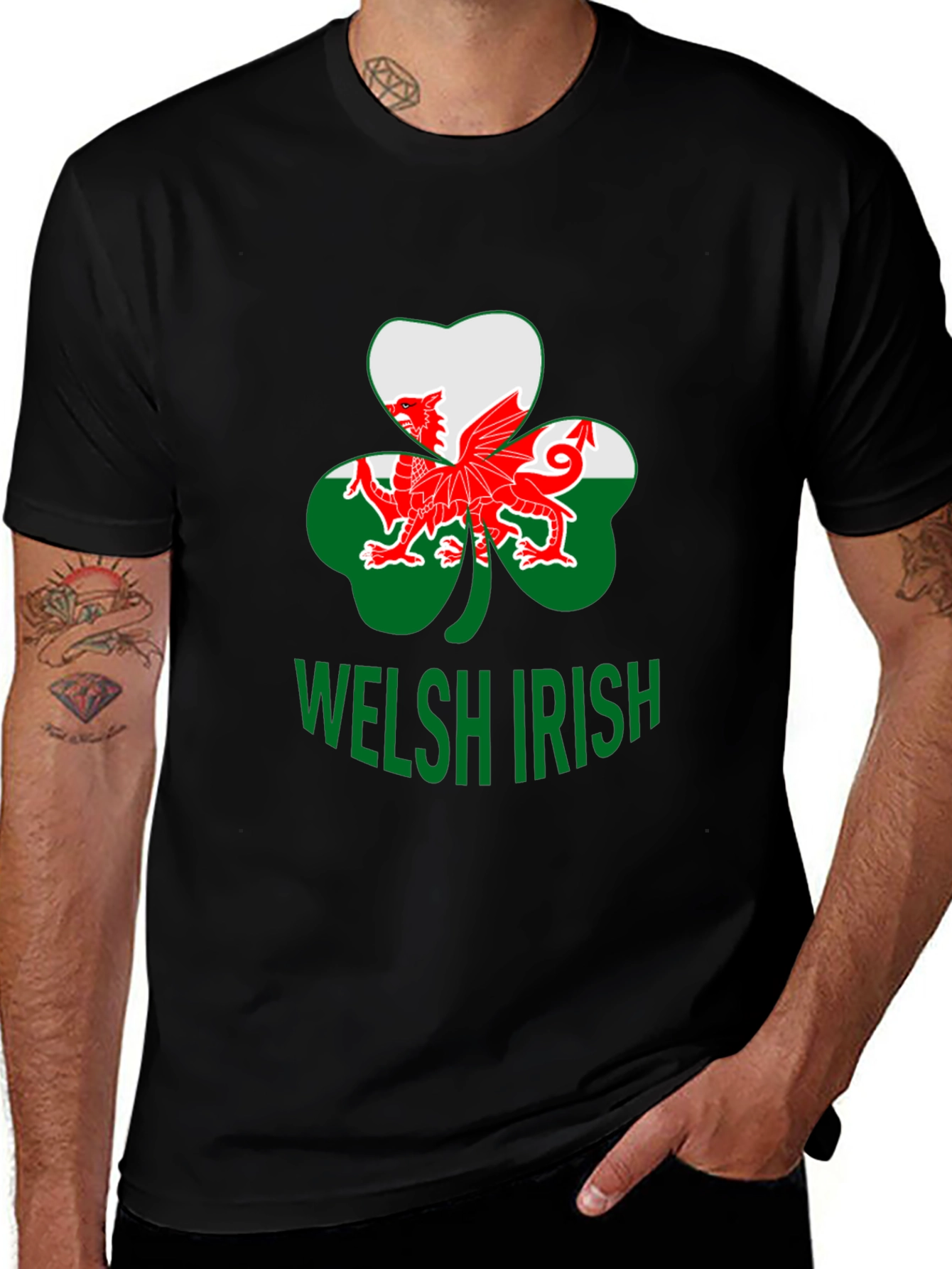 Welsh Irish T-Shirt Shamrock Dragon Tee