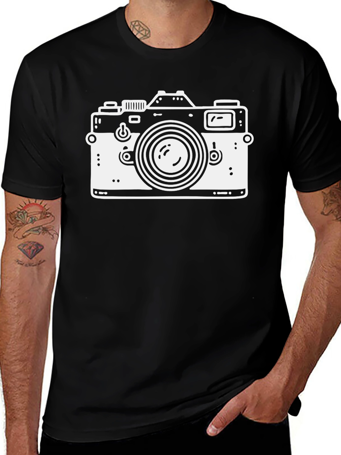 Variant 30 of Retro Camera Graphic Tee - Black Cotton T-Shirt