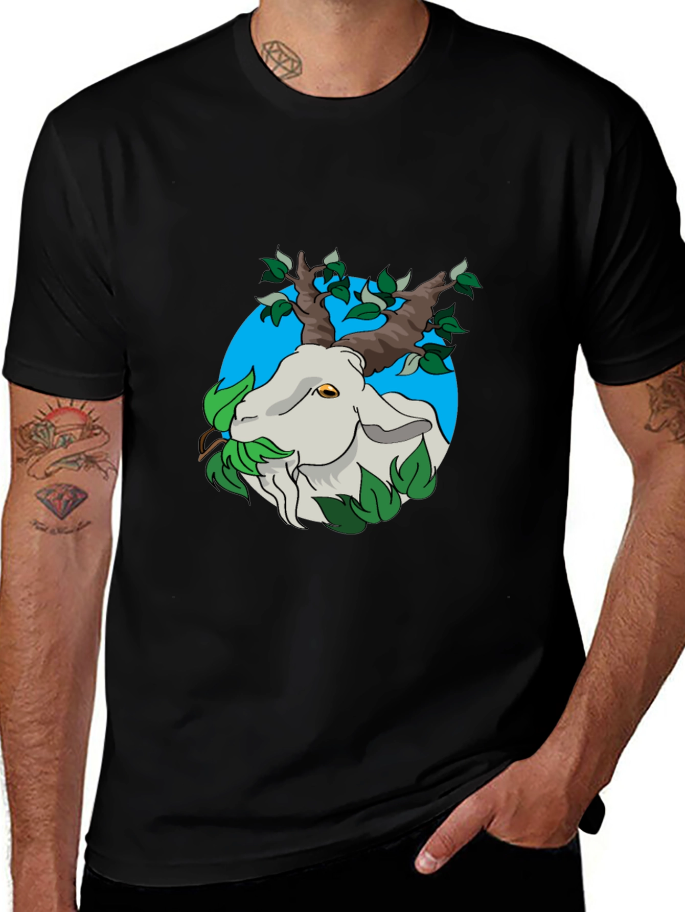 Variant 18 of Nature Goat Tee - Black Graphic T-Shirt