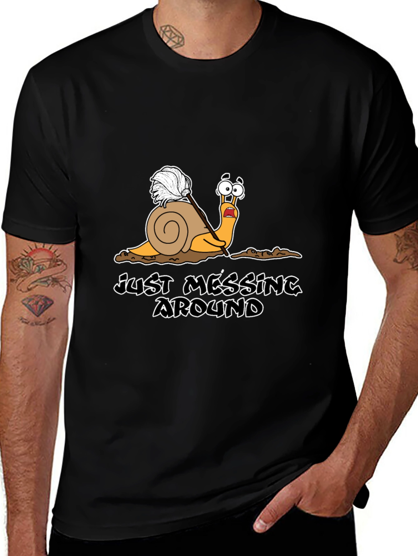 Black Funny Snail T-Shirt - Just Messing Around Graphic Tee main image