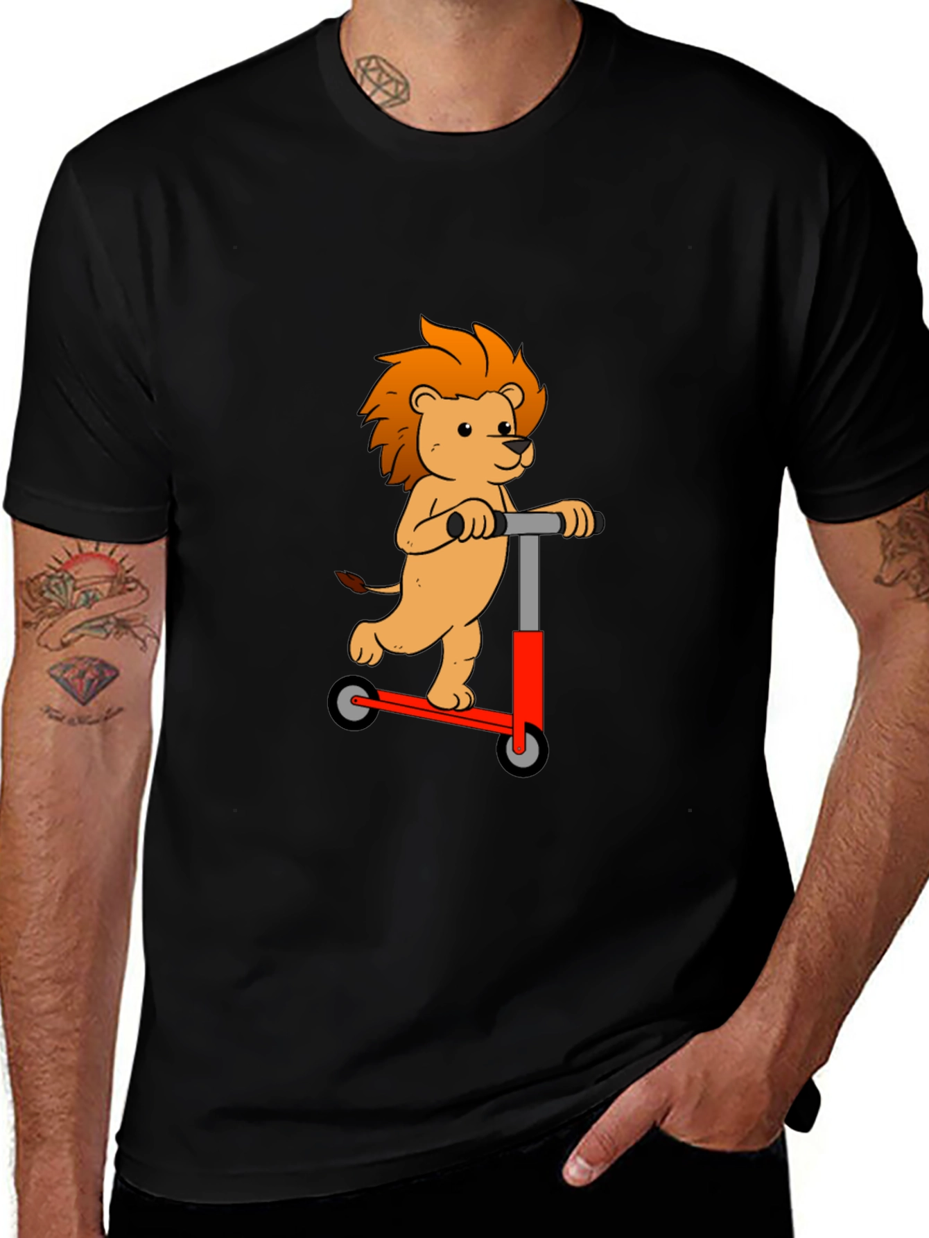 Variant 12 of Lion on Scooter Graphic Tee - Unisex Black T-Shirt