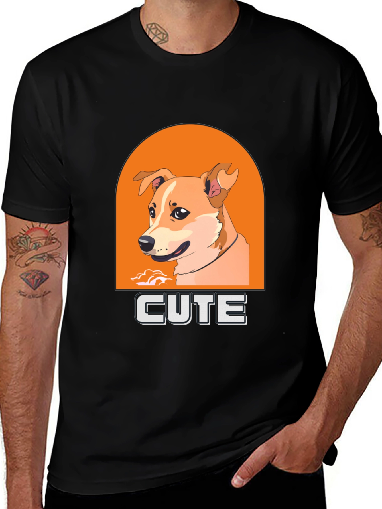 Black Cute Dog Graphic T-Shirt - Men's Black Tee main image