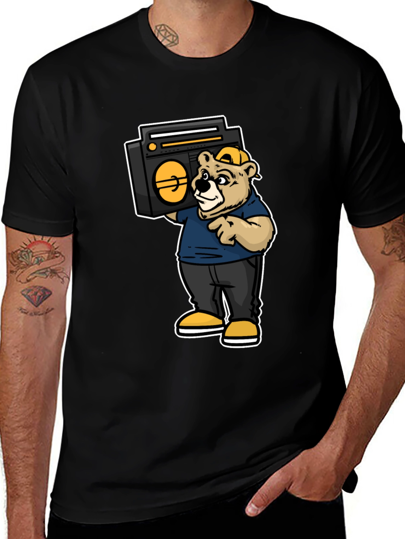 Variant 16 of Bear Holding Boombox Graphic Tee - Black
