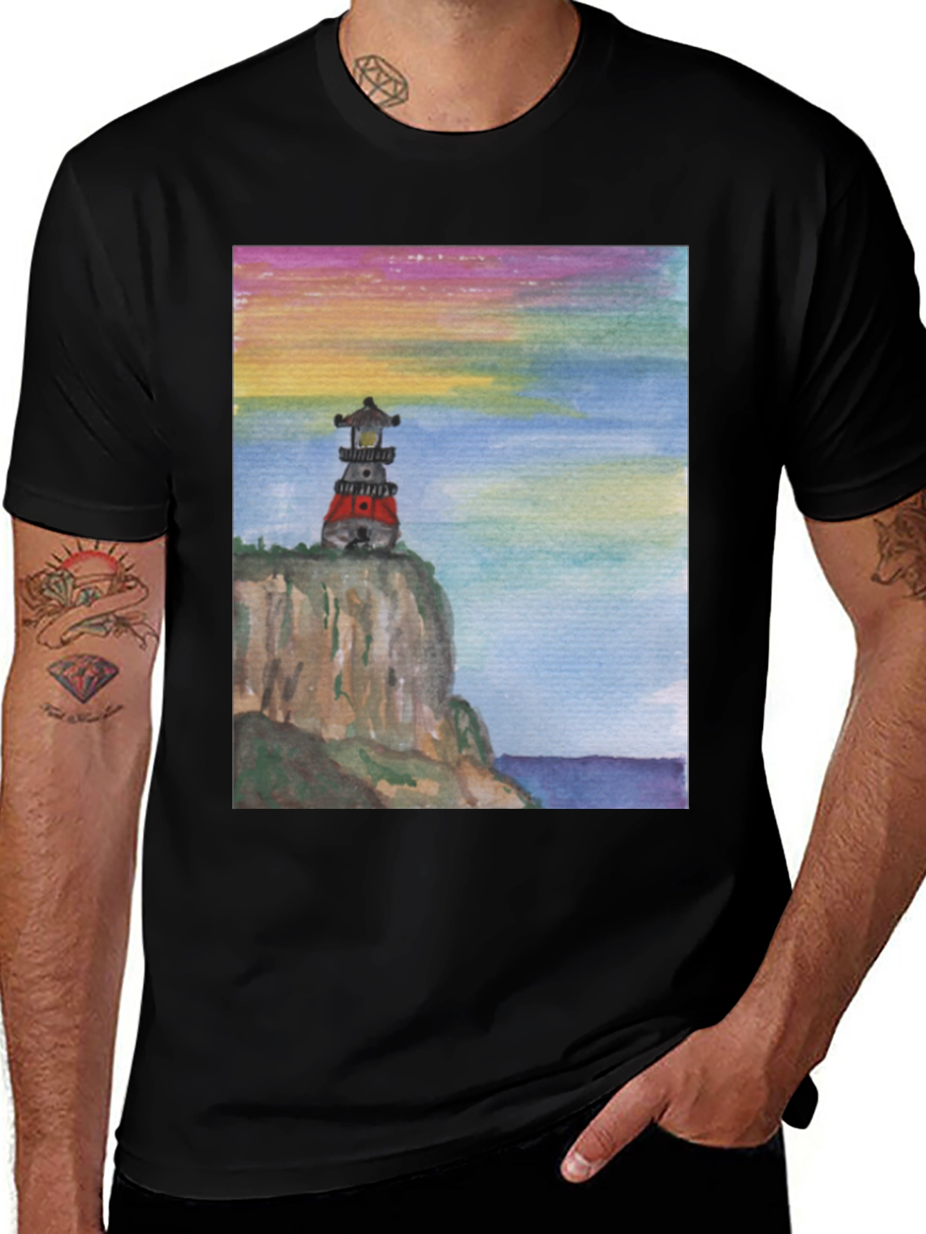Variant 3 of Lighthouse Cliffside Graphic Tee - Coastal Style Shirt