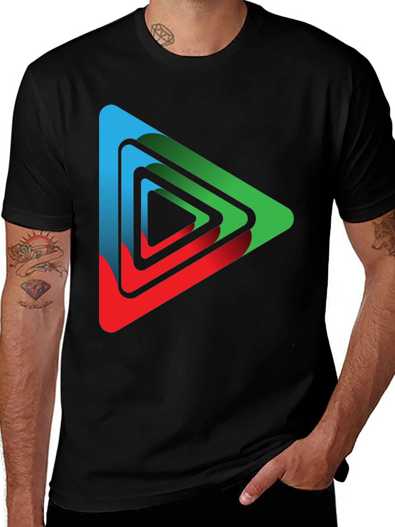 Variant 8 of Geometric Triangle Graphic Black T-Shirt