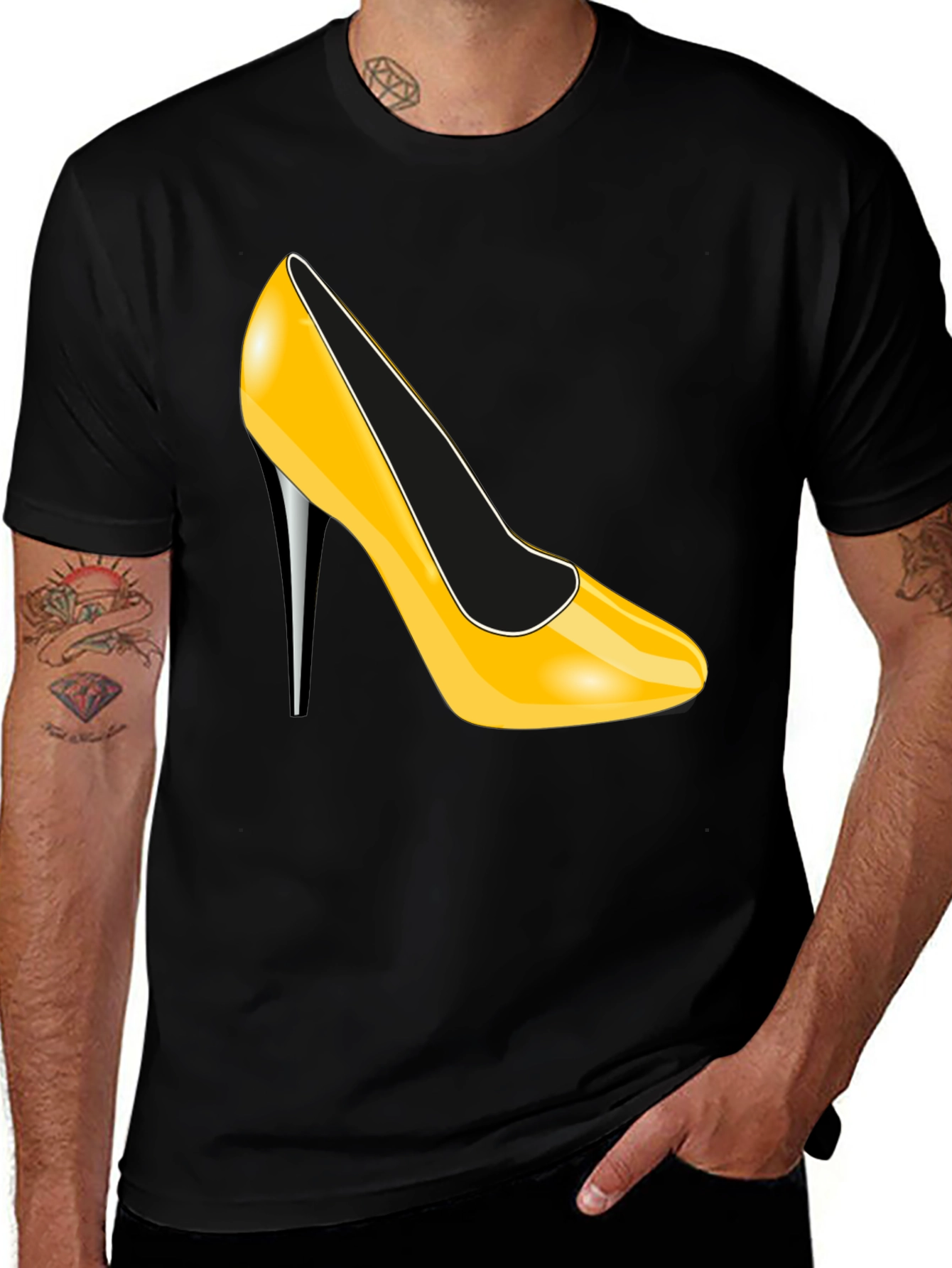 Variant 29 of Black T-Shirt with Yellow High Heel Graphic