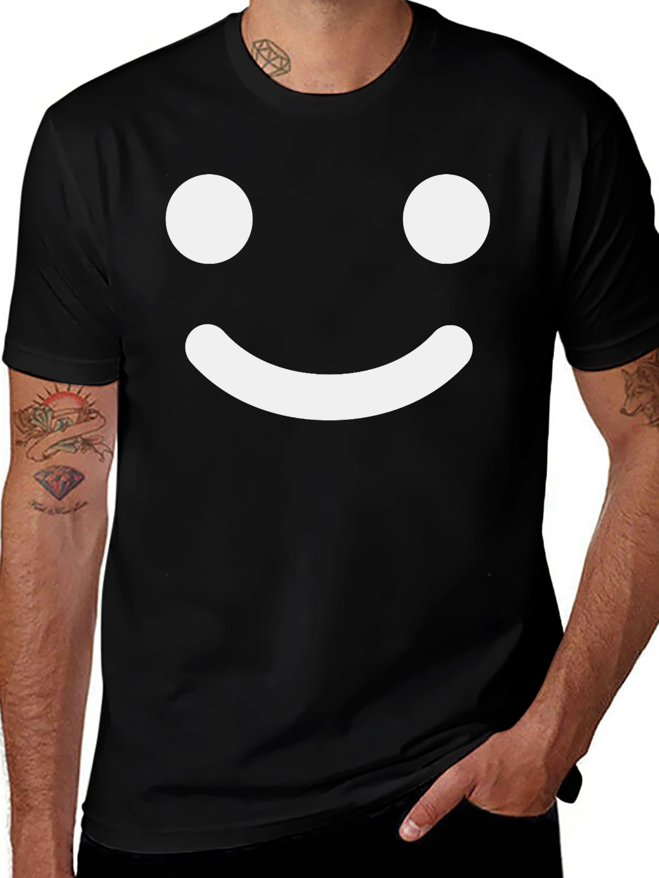 Variant 16 of Happy Face Graphic Tee - Black Cotton Blend