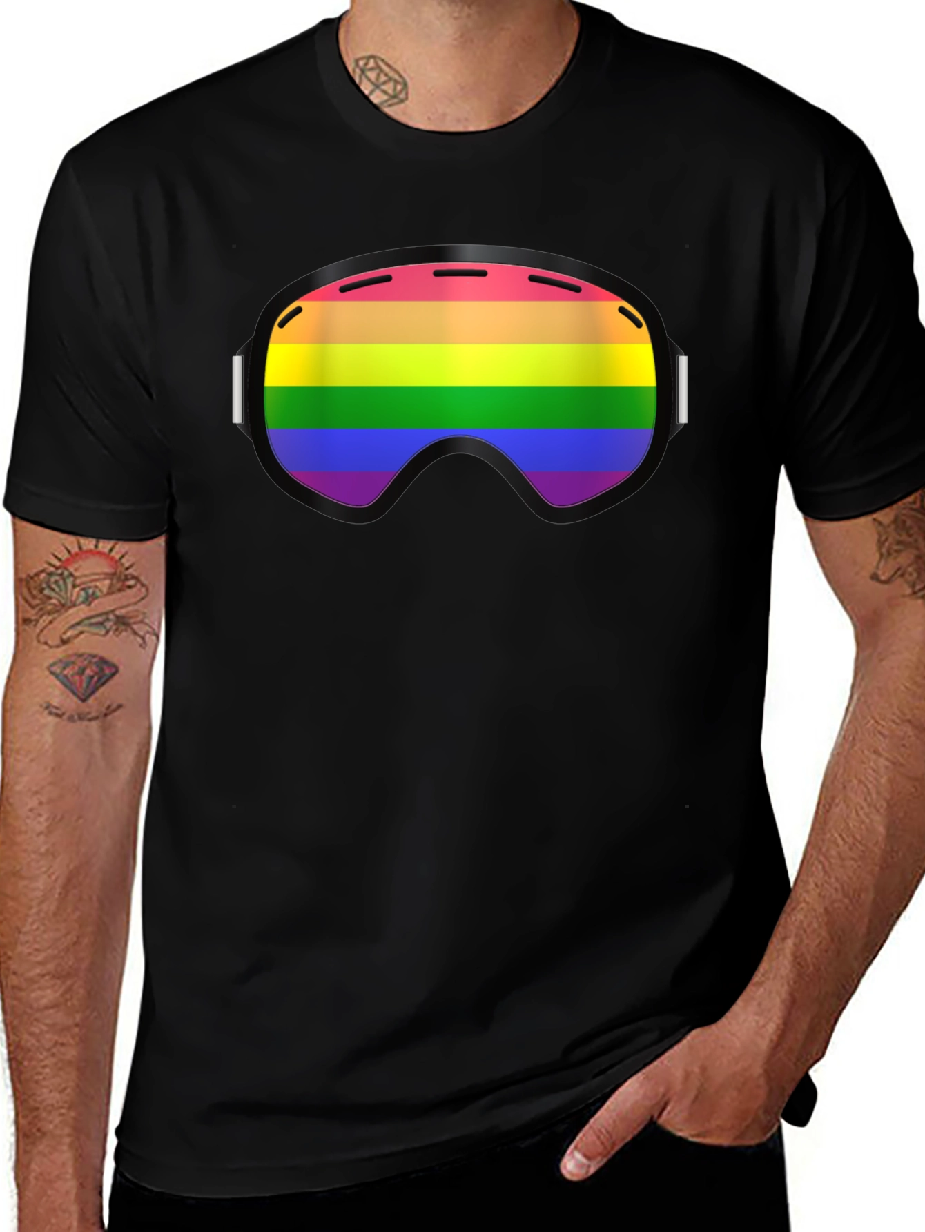 Variant 23 of Rainbow Ski Goggles Graphic Tee - Pride Month Apparel
