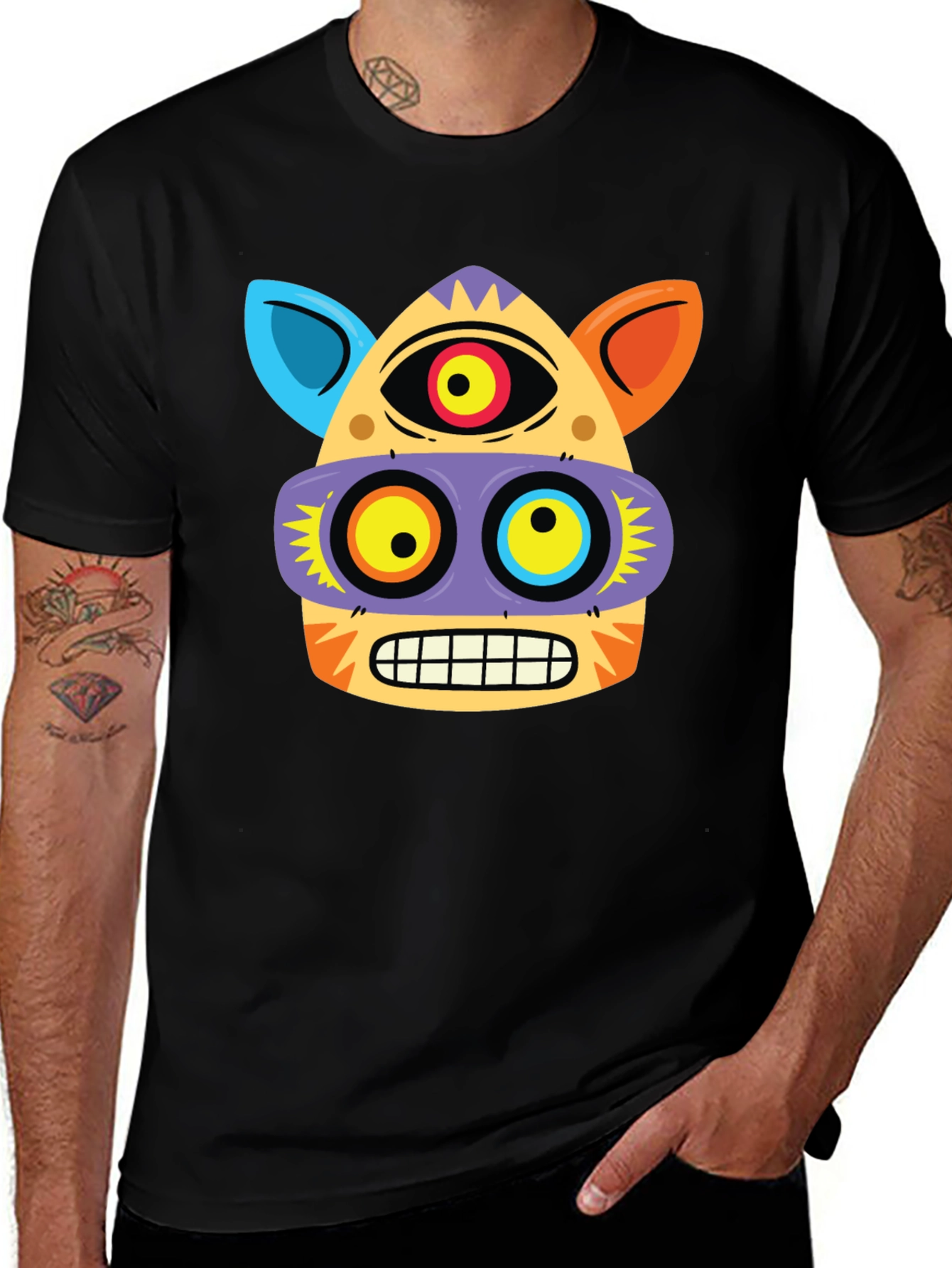 Variant 5 of Funky Face Graphic Tee - Black Cotton Blend