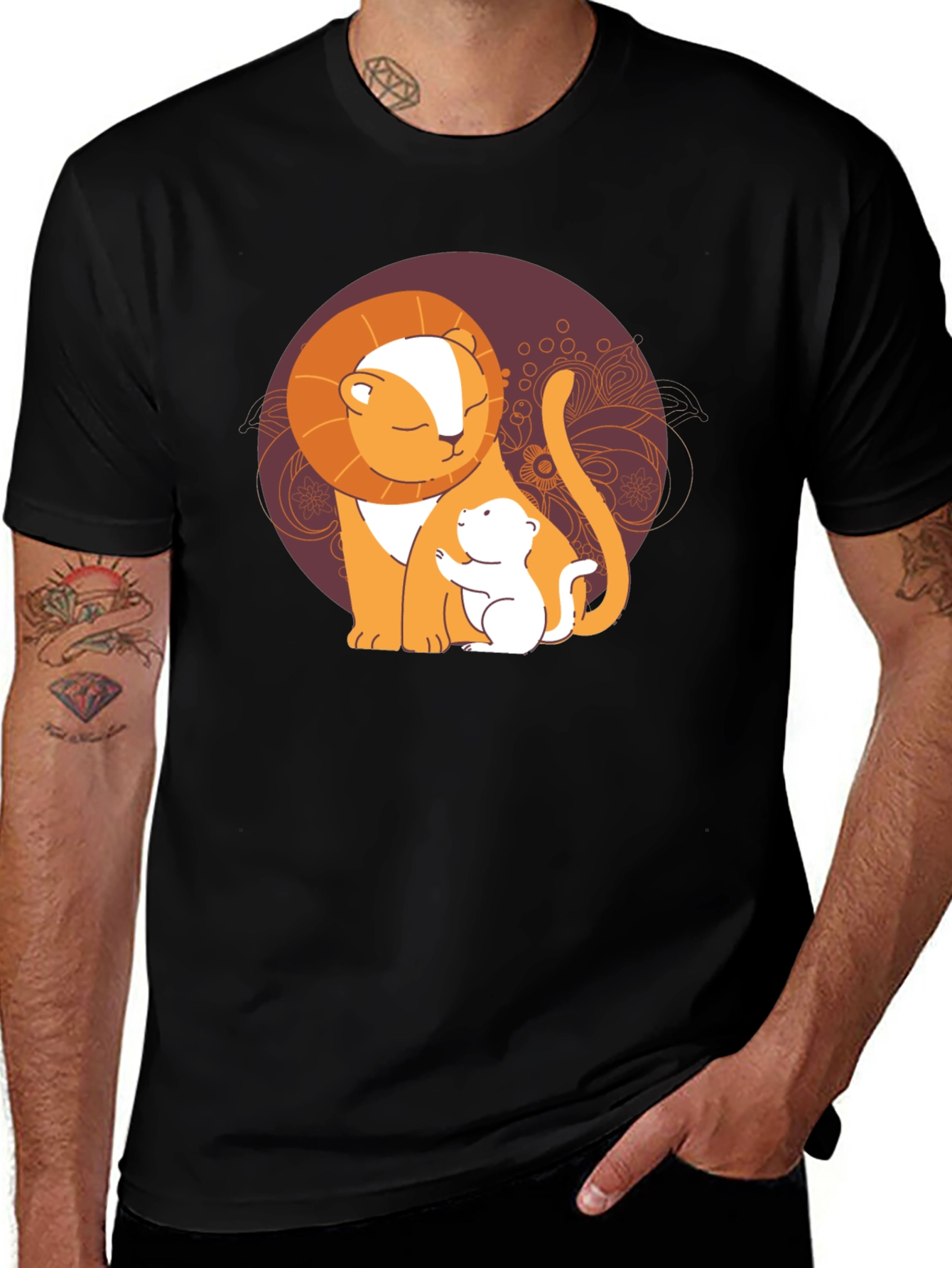 Variant 3 of Lion & Cub Black T-Shirt - Cartoon Graphic Tee
