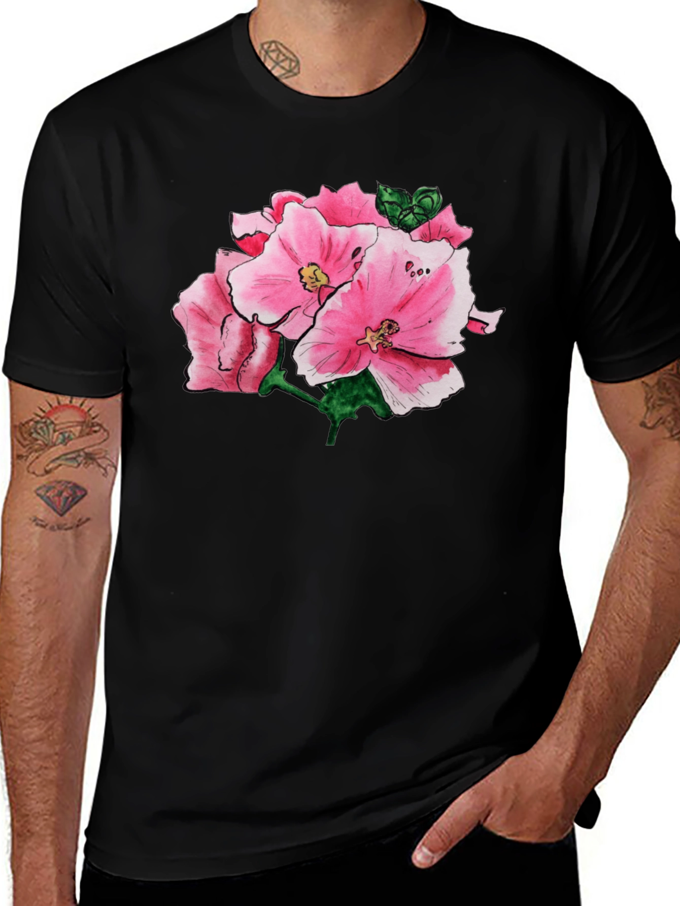Variant 12 of Floral Print Black T-Shirt