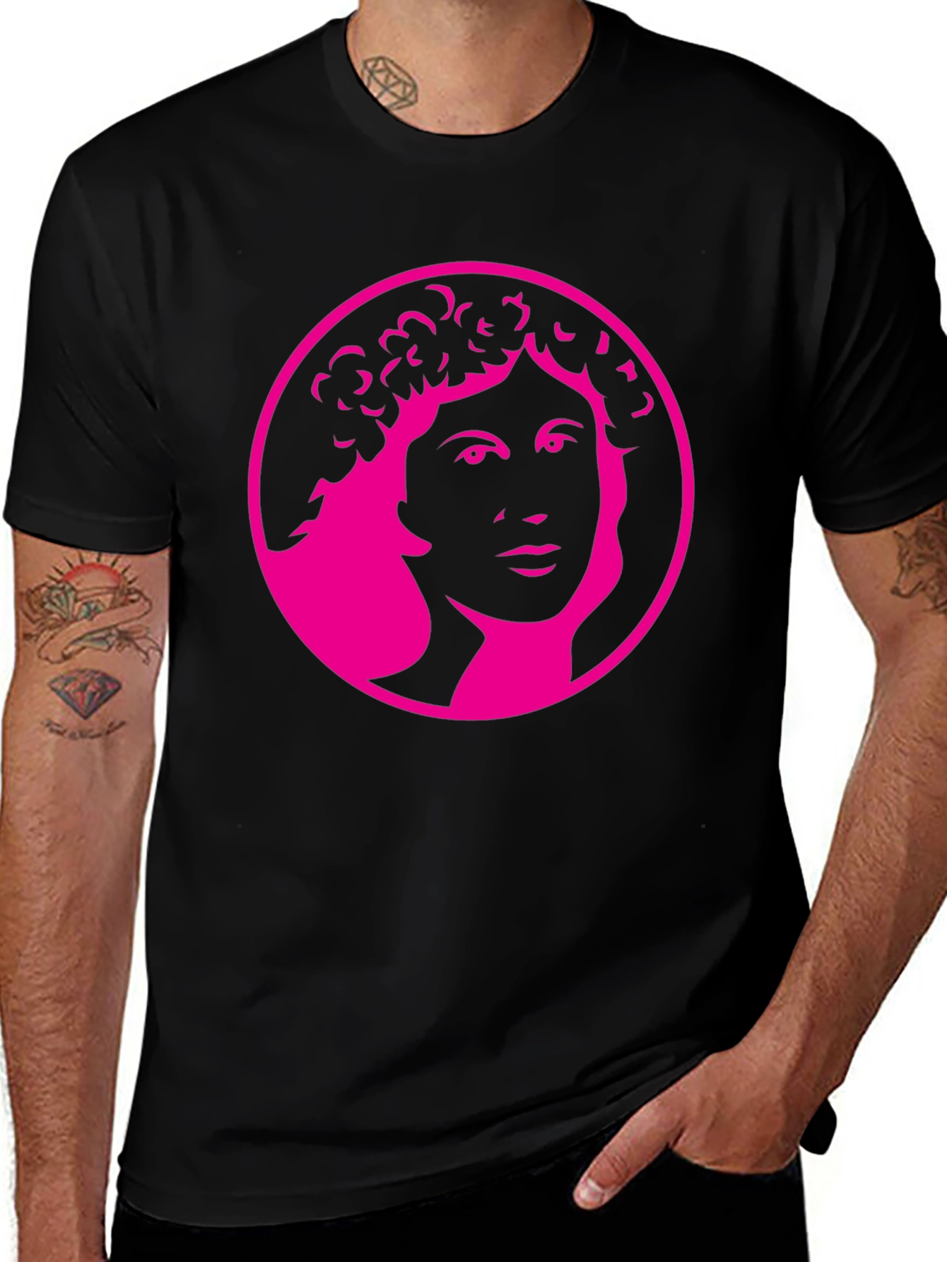 Bold Graphic Tee - Pink Portrait on Black