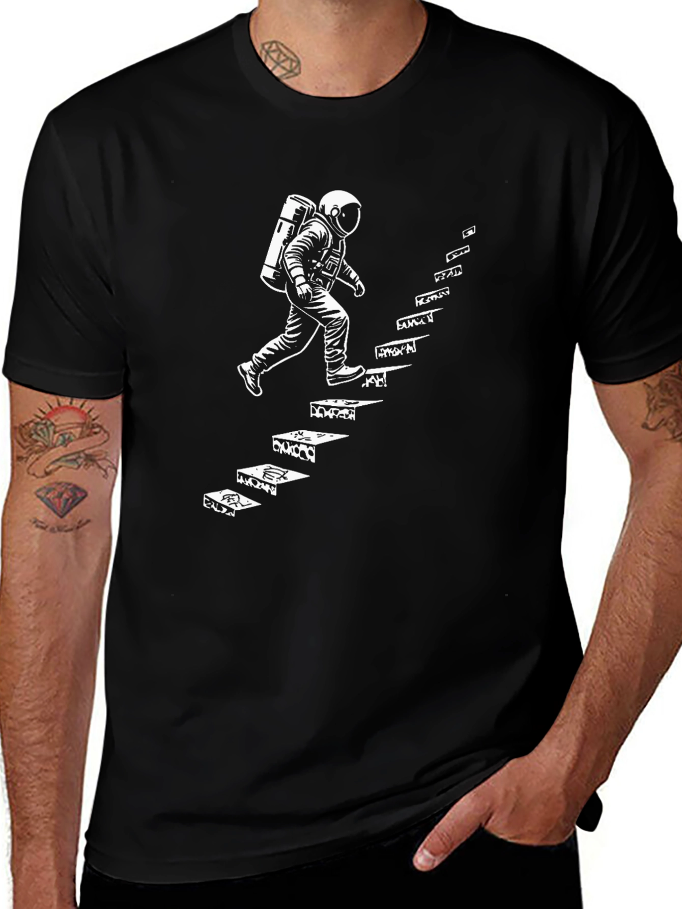 Variant 21 of Astronaut Steps Graphic T-Shirt - Black
