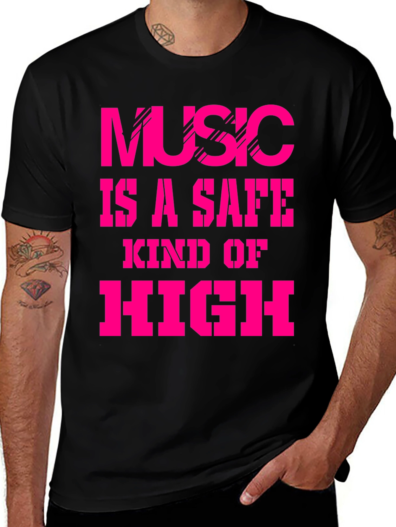 Variant 24 of Music is a Safe Kind of High Black Graphic Tee