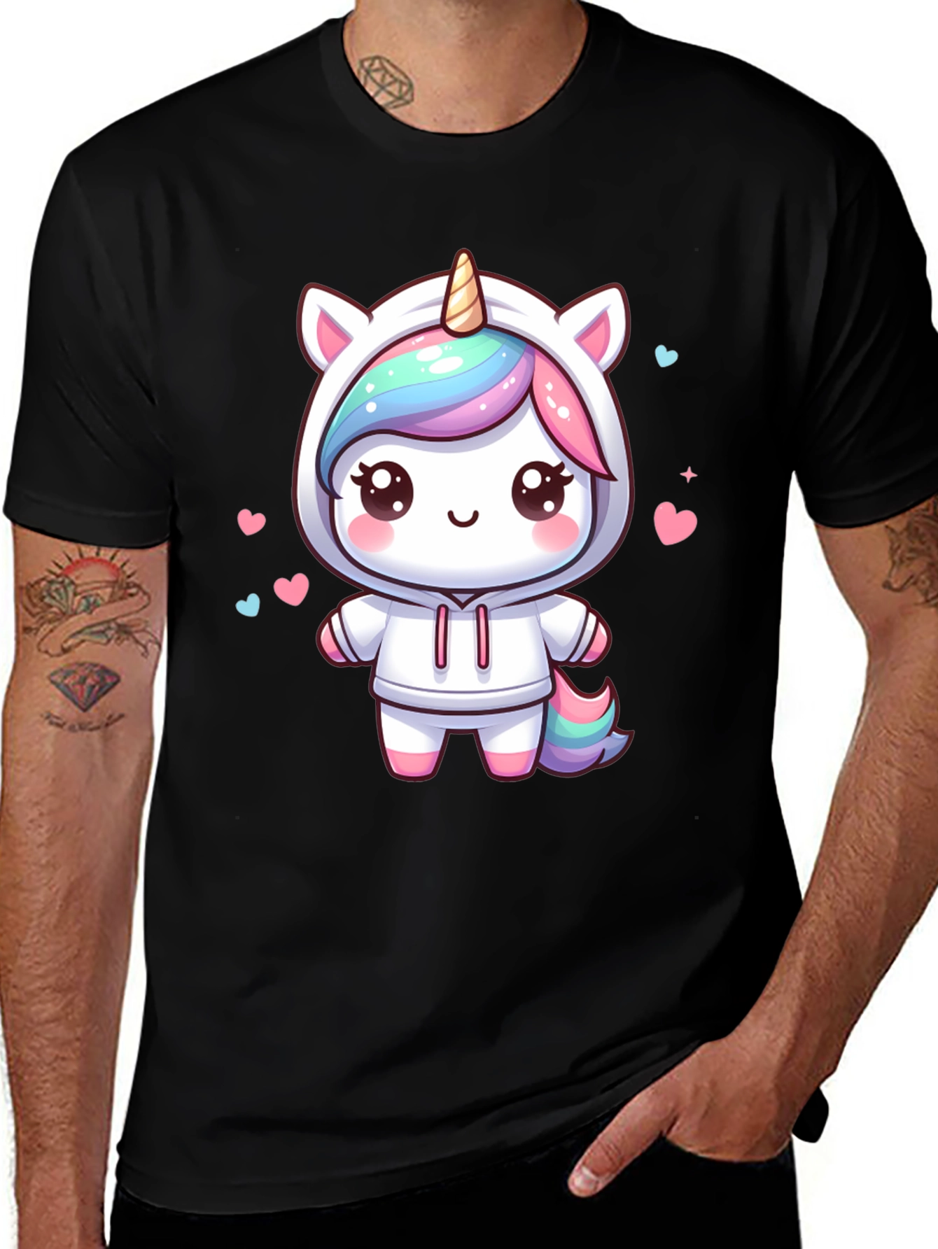 Cute Unicorn Graphic Tee - Black Cotton Blend T-Shirt
