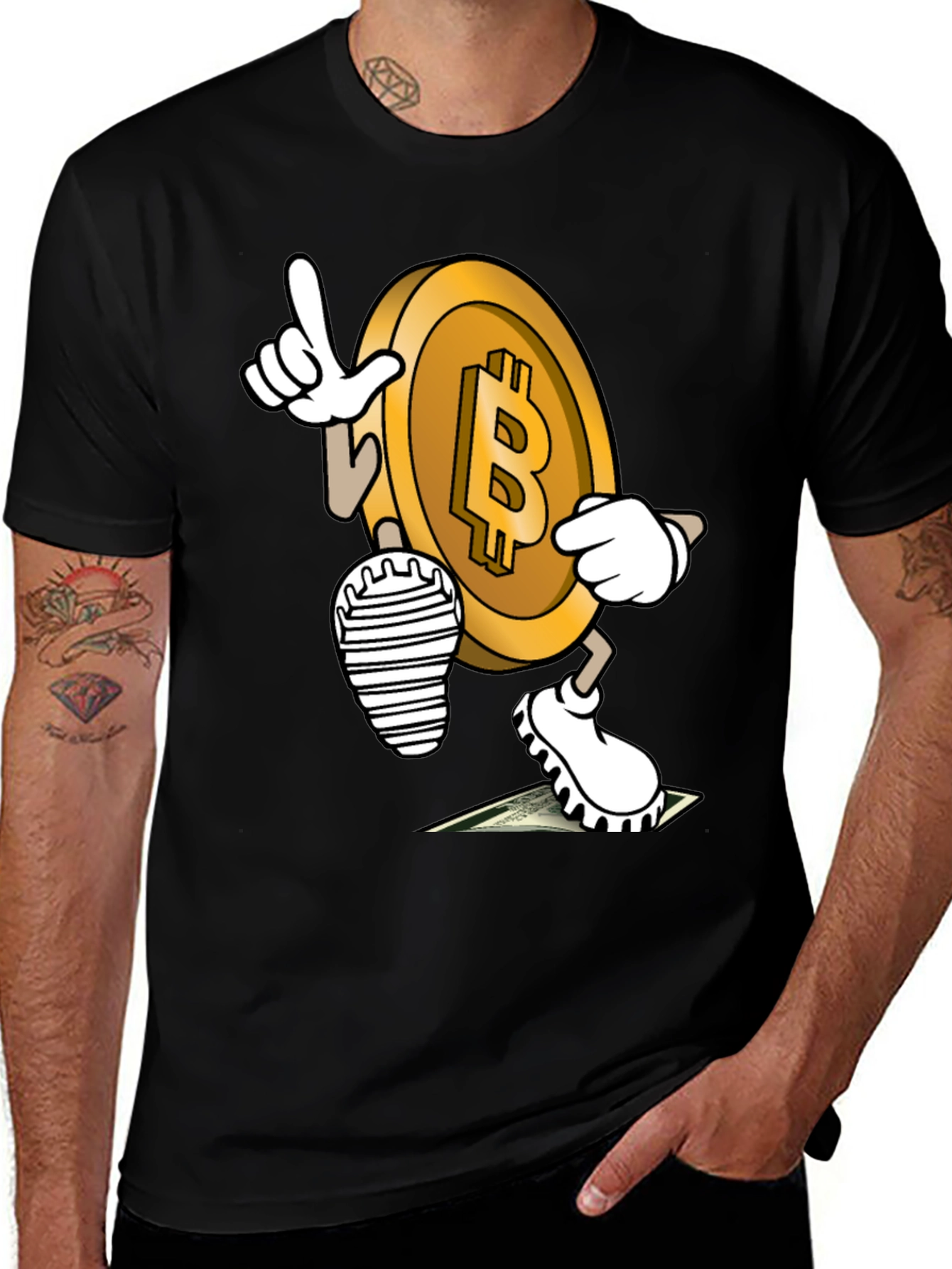 Bitcoin Cartoon Graphic Tee - Crypto Enthusiast Style