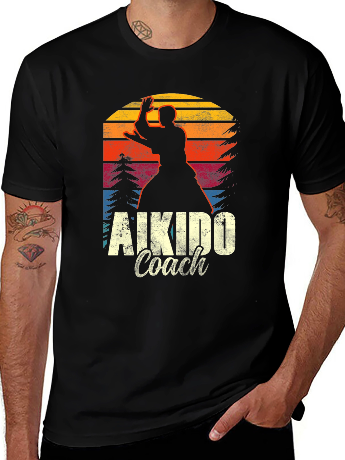 Aikido Coach Black T-Shirt Martial Arts Silhouette