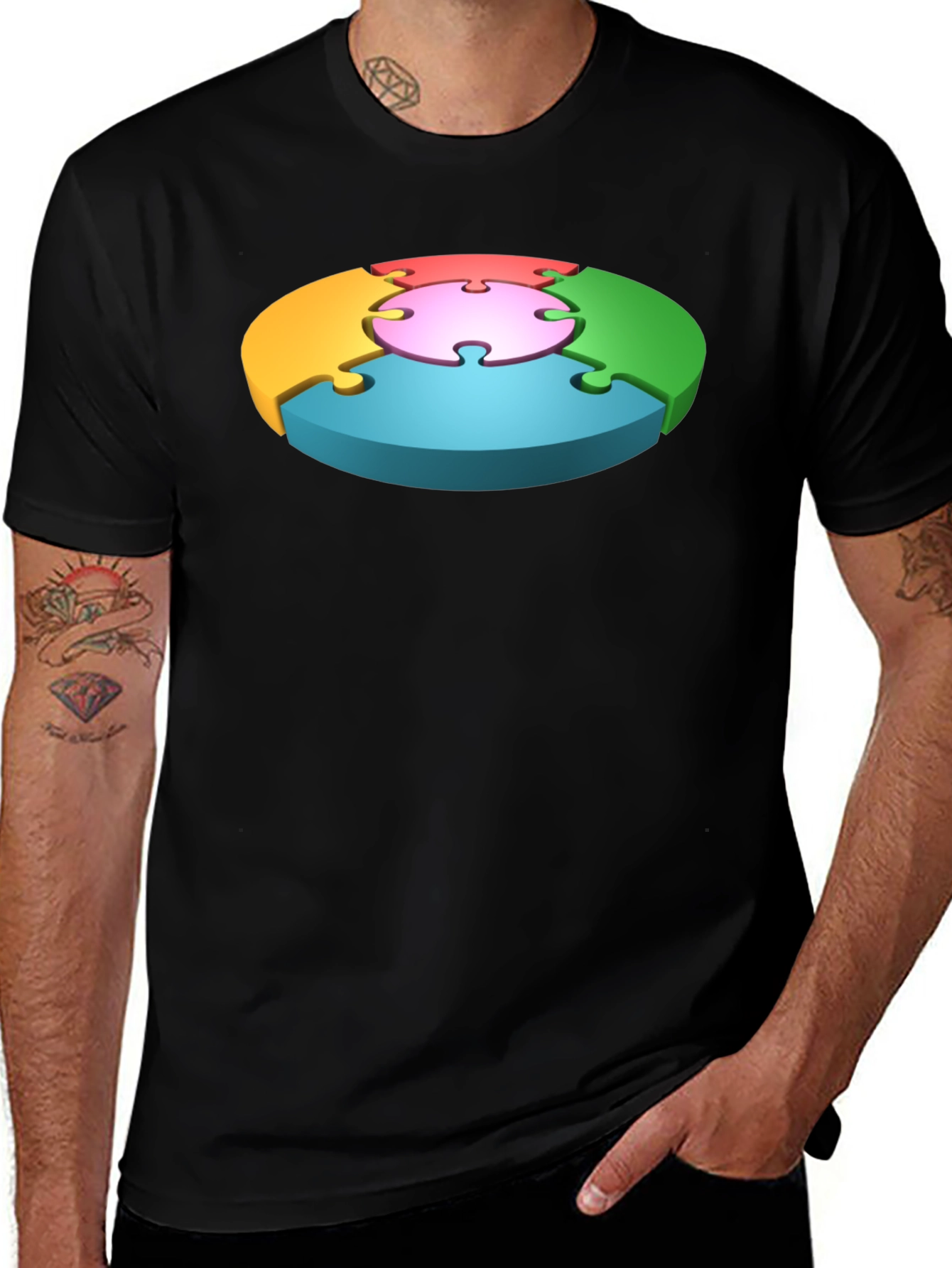 Variant 22 of Puzzle Piece Graphic Black T-Shirt