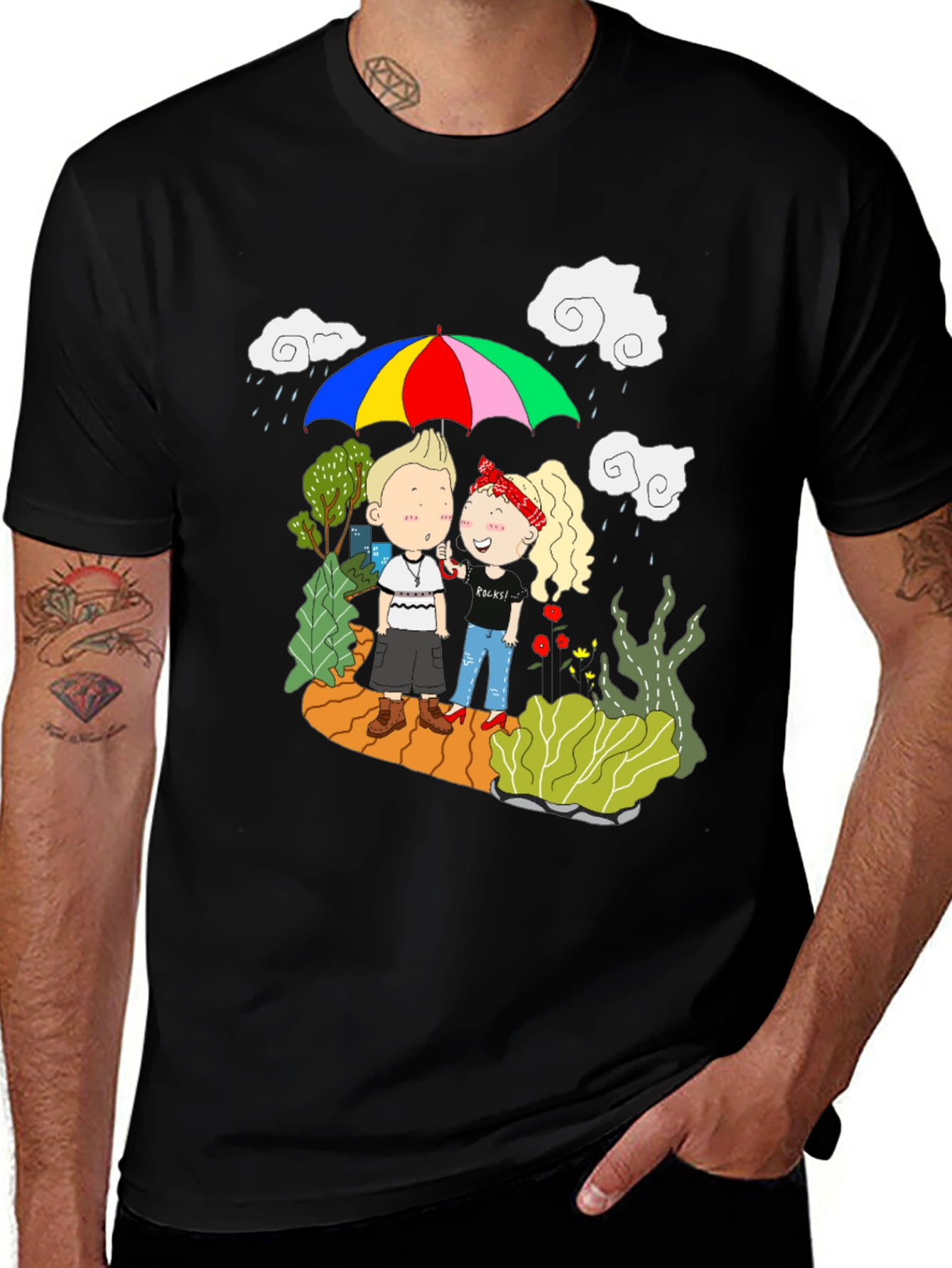 Variant 13 of Couple Under Umbrella Graphic Print Tee