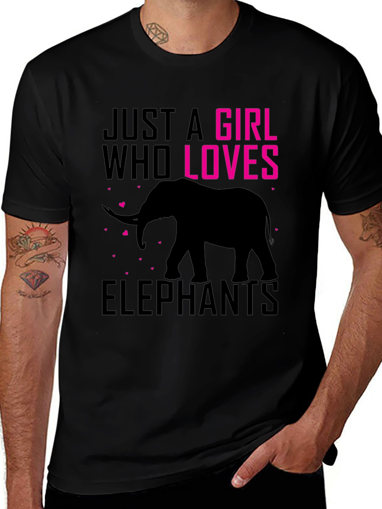 Variant 5 of Girl Who Loves Elephants Black T-Shirt