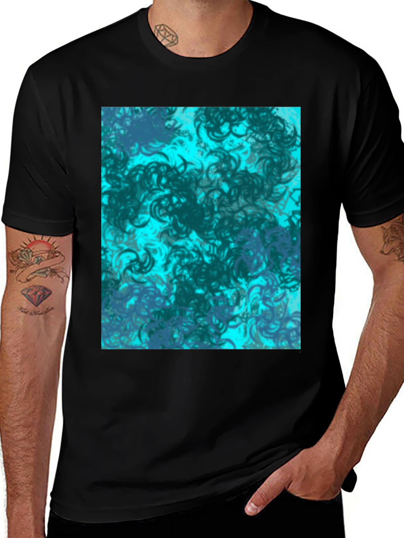 Variant 18 of Abstract Swirl Graphic Print Black T-Shirt