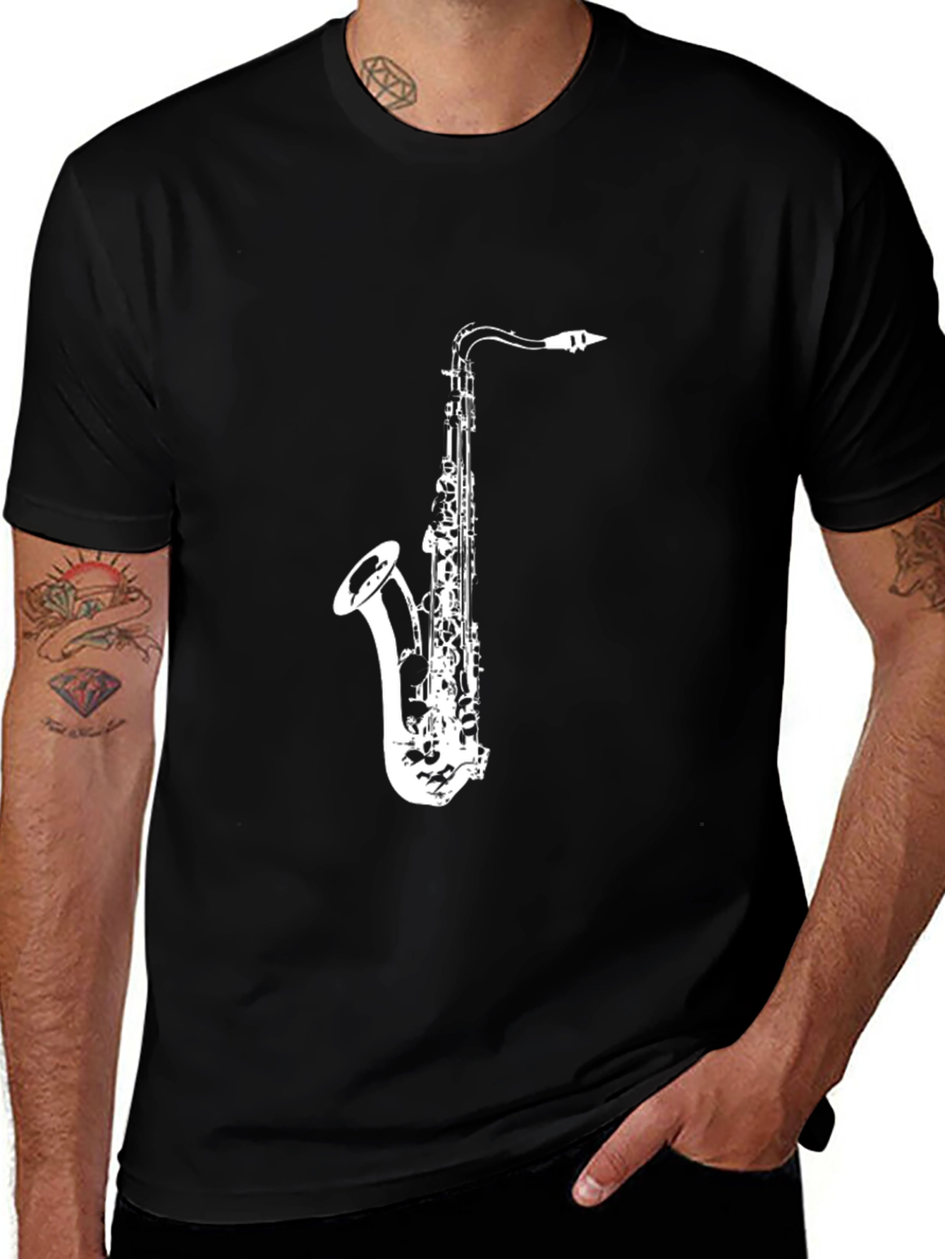 Variant 23 of Saxophone Graphic Tee - Music Lover's Black T-Shirt
