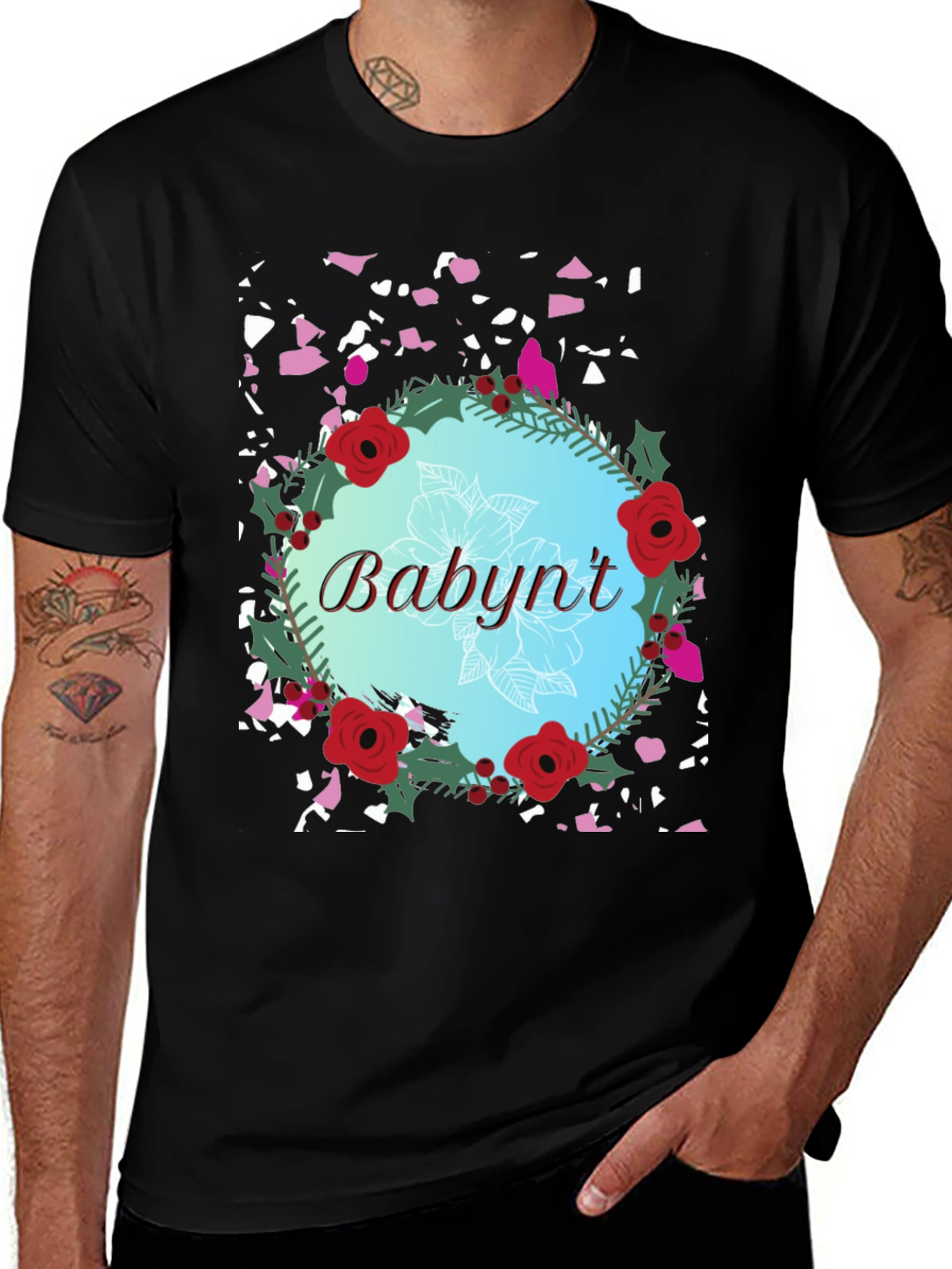 Variant 29 of Babynt Floral Wreath T-Shirt - Stylish Casual Wear
