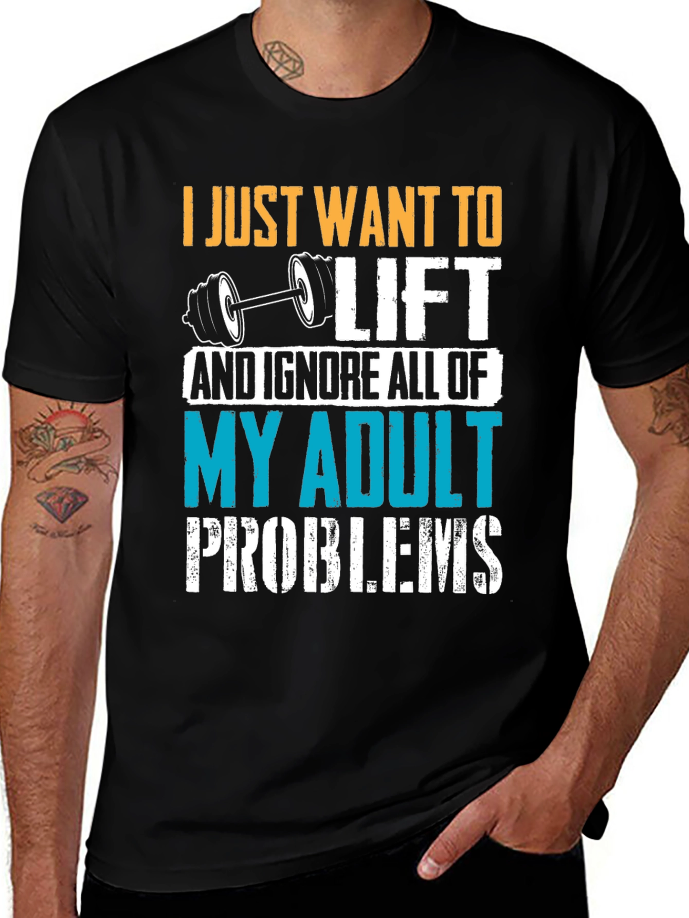 Variant 24 of Funny Workout T-Shirt: Lift and Ignore Adult Problems