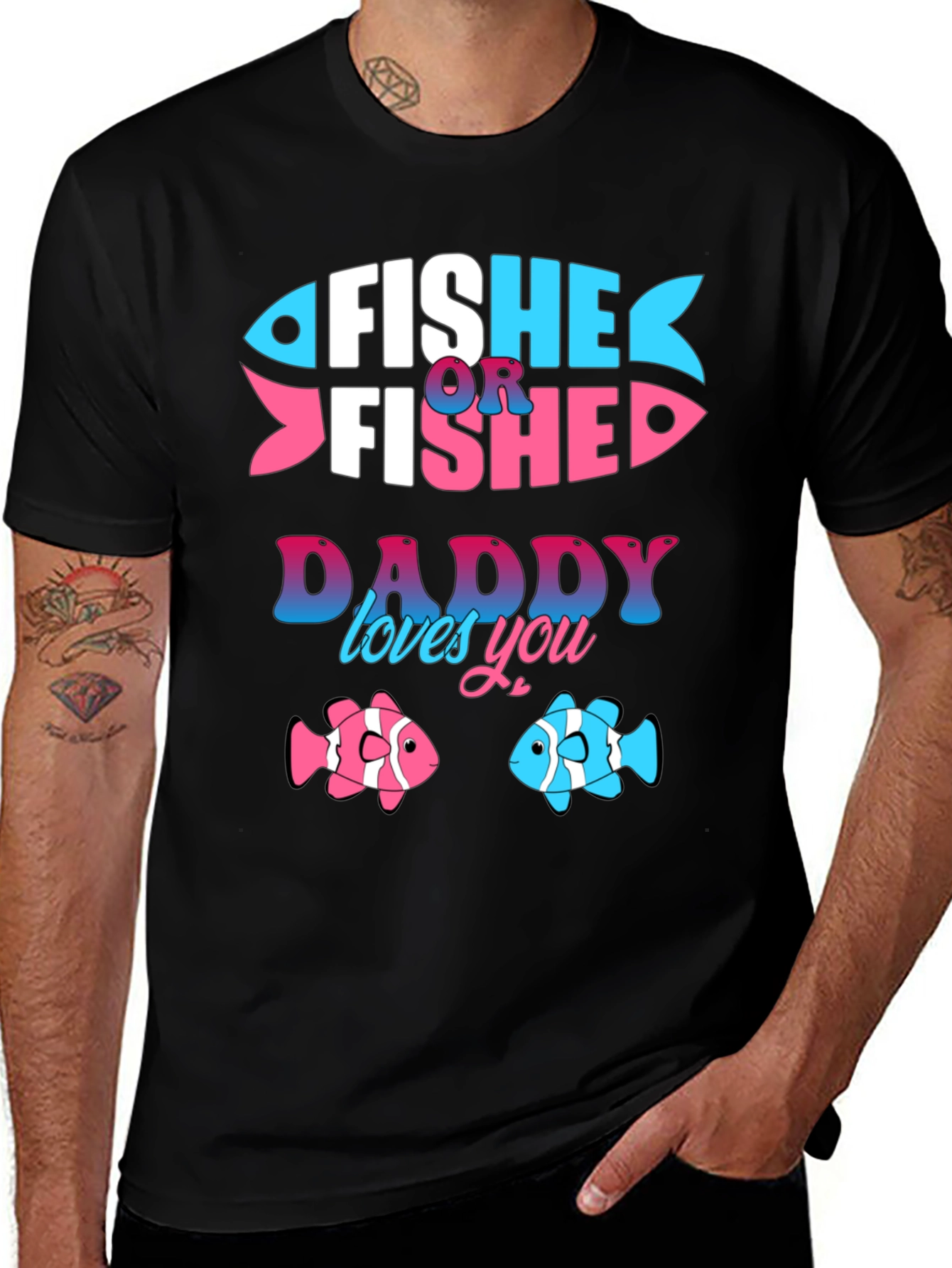 Fisher or Fished Daddy Loves You Gender Reveal T-Shirt