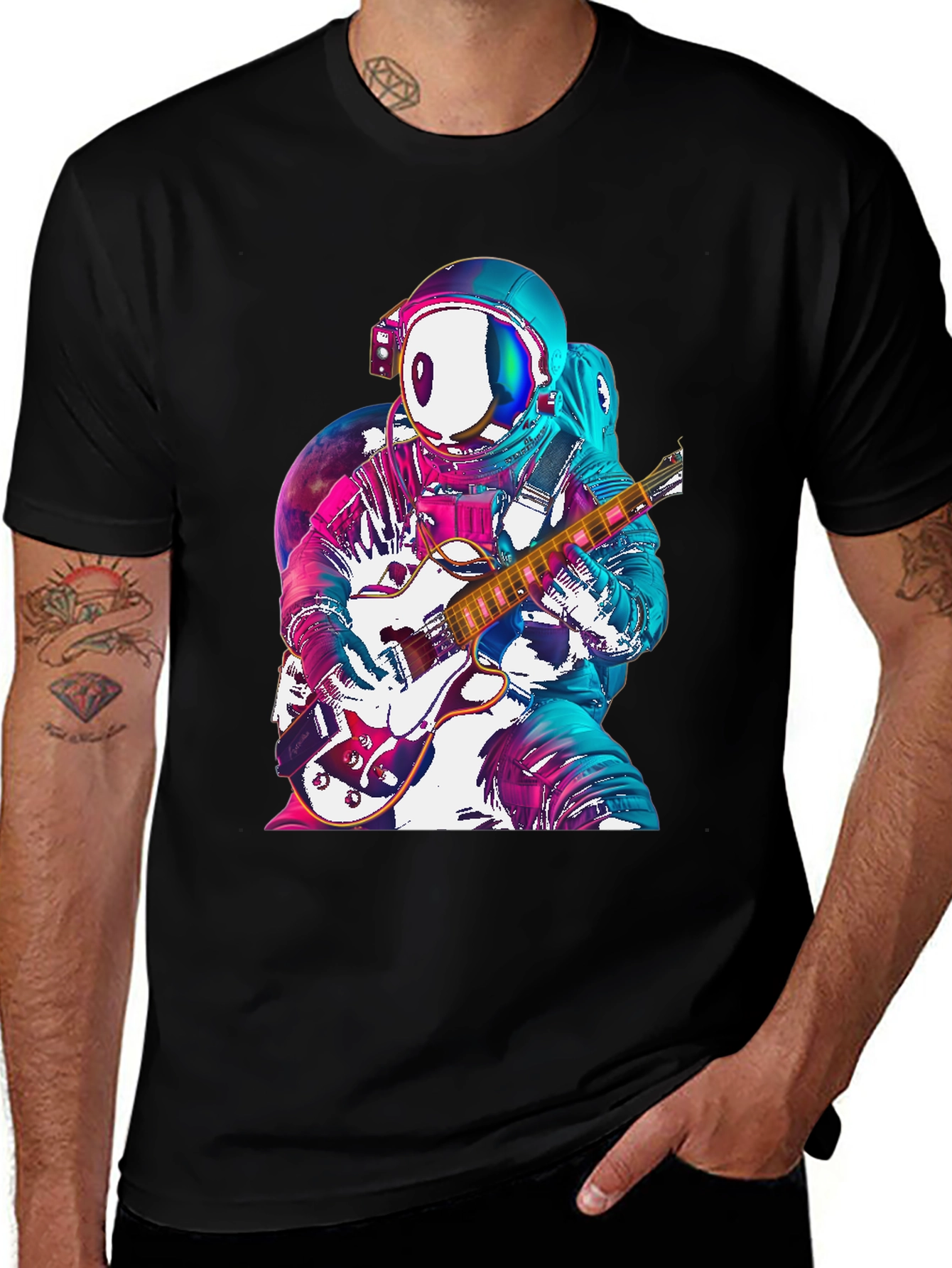 Black Astronaut Guitarist Graphic Tee - Space Rock! main image