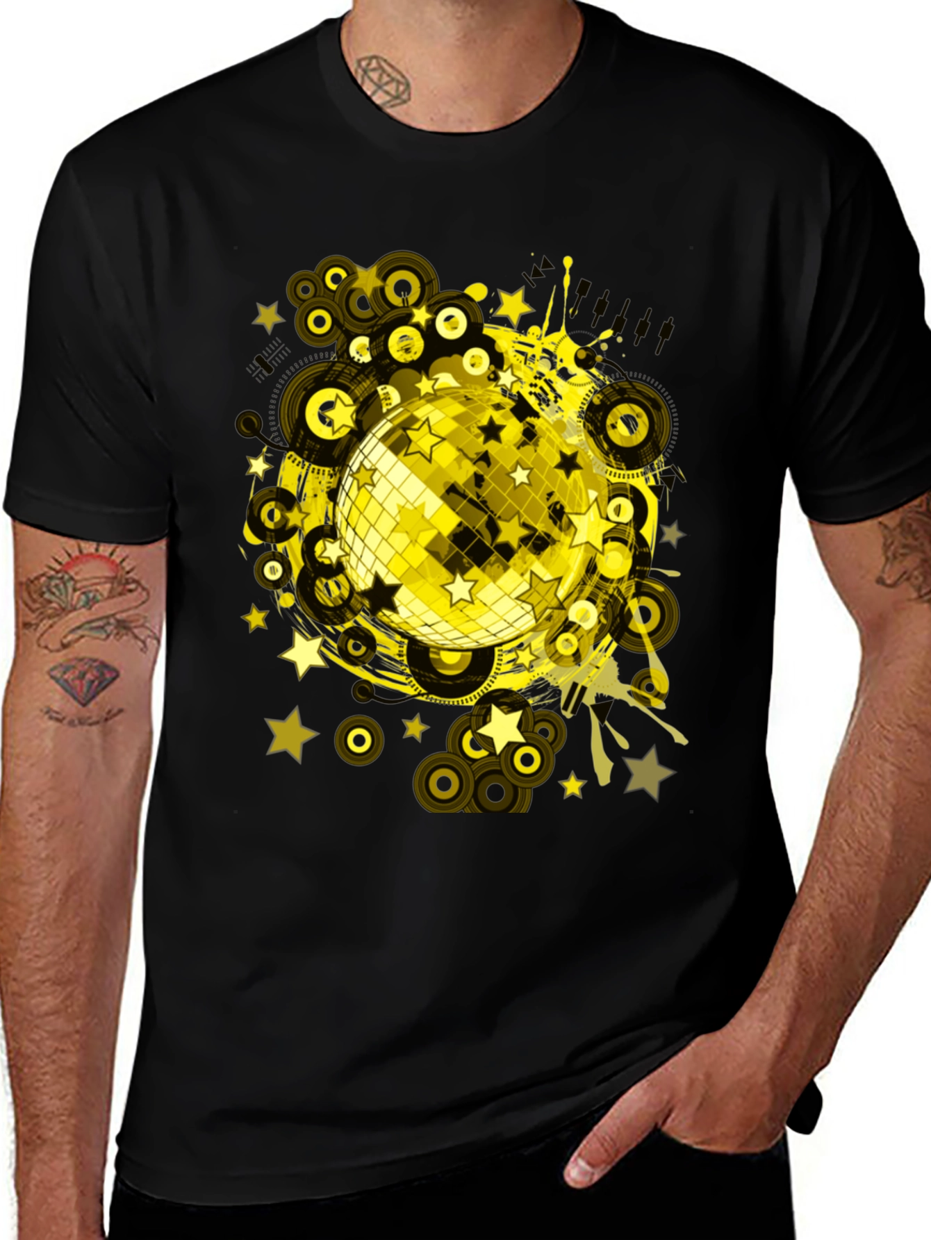Variant 2 of Disco Ball Graphic Tee - Black Cotton T-Shirt