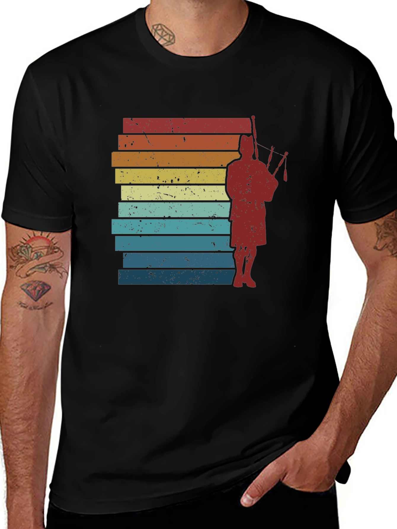 Variant 14 of Retro Bagpiper T-Shirt - Vintage Scottish Design